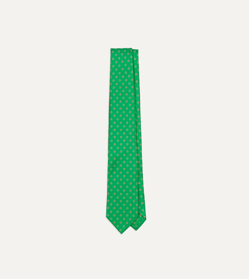 Green Circular Dot Silk Self Tipped Tie 1