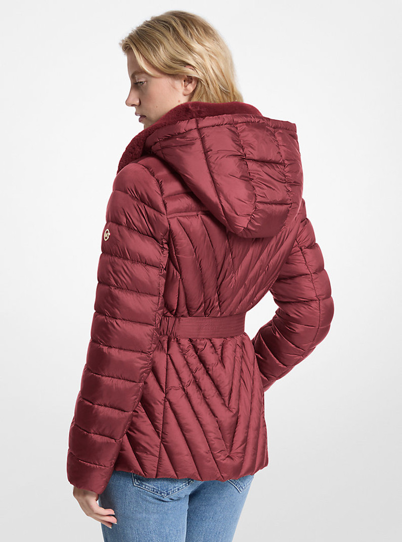 MICHAEL KORS Faux Fur Trim Packable Nylon Puffer Jacket outlook
