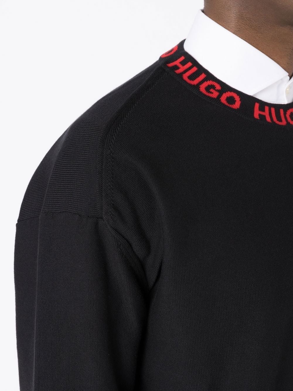 logo-collar fine knit cotton jumper - 5
