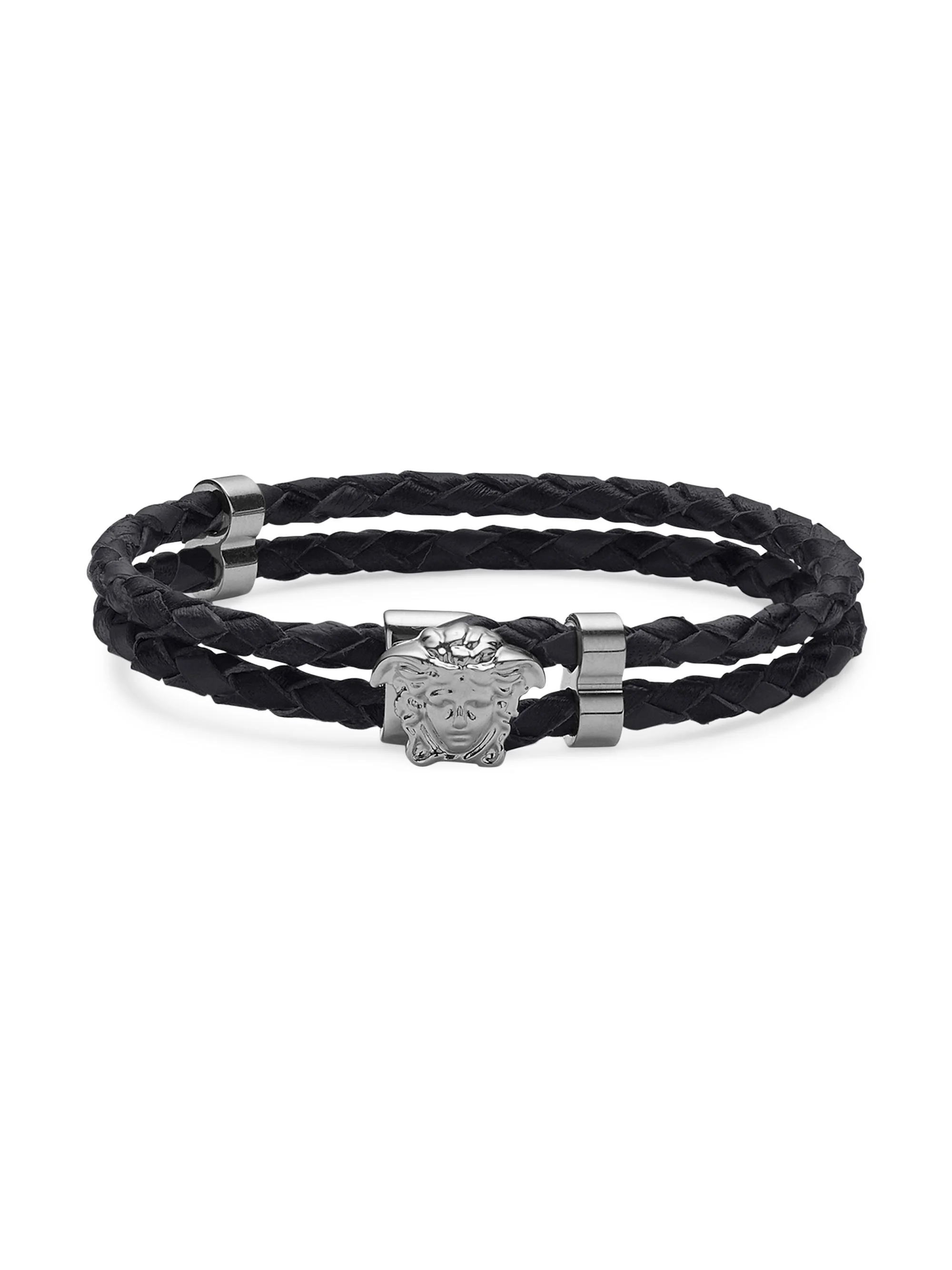 Men's Medusa Braided Leather Bracelet - Black Ultra - 1