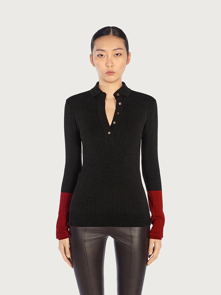 COLOR BLOCK KNITTED POLO - 2