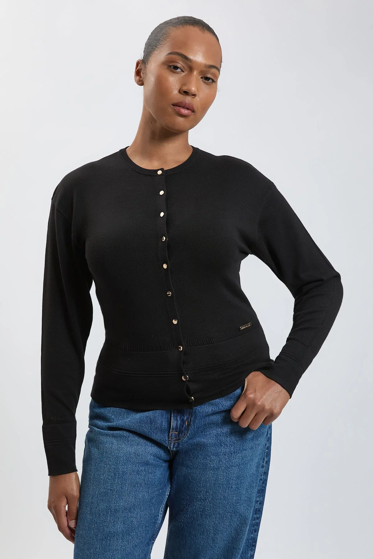 Plus Size Forever Viscose Blend Knitted Stitch Detail Balloon Sleeve Cardigan - 1