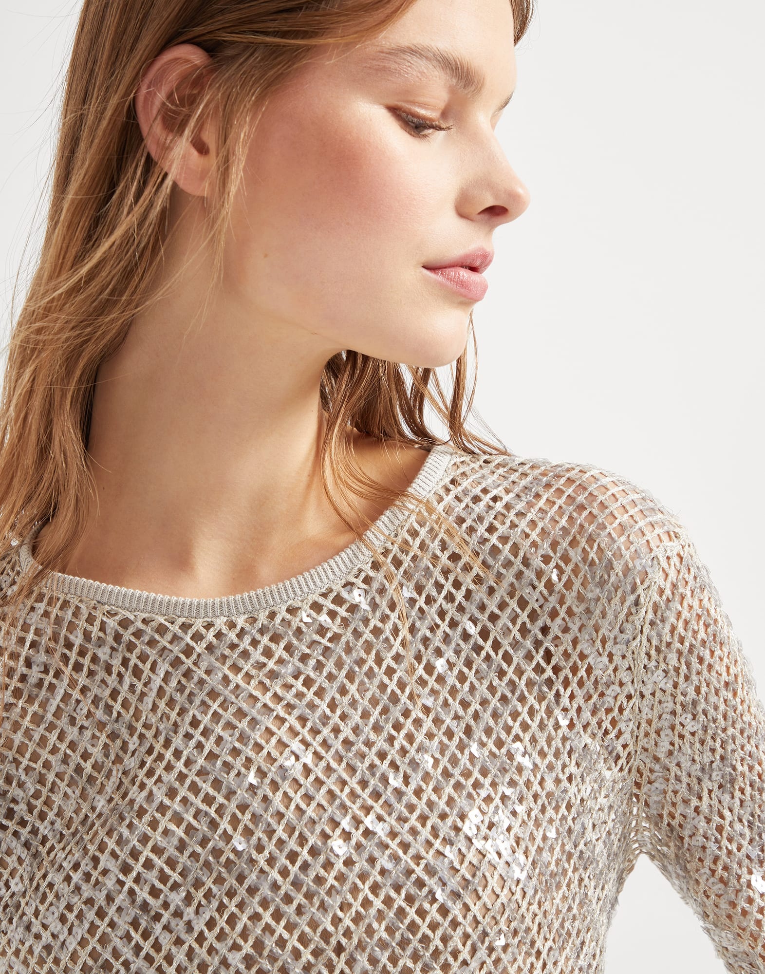 Dazzling net embroidery knit dress in linen and silk - 3