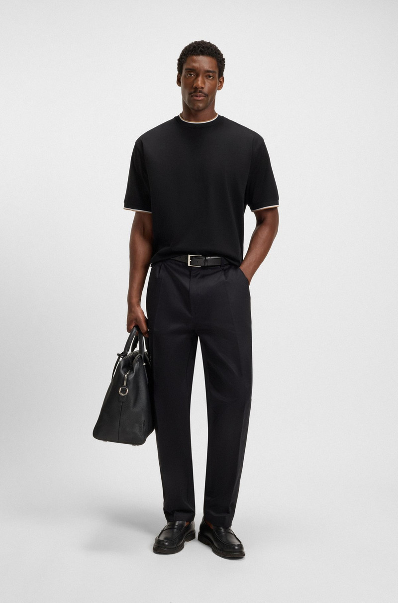 BOSS MERCERIZED-COTTON T-SHIRT WITH STRIPED CUFFS outlook