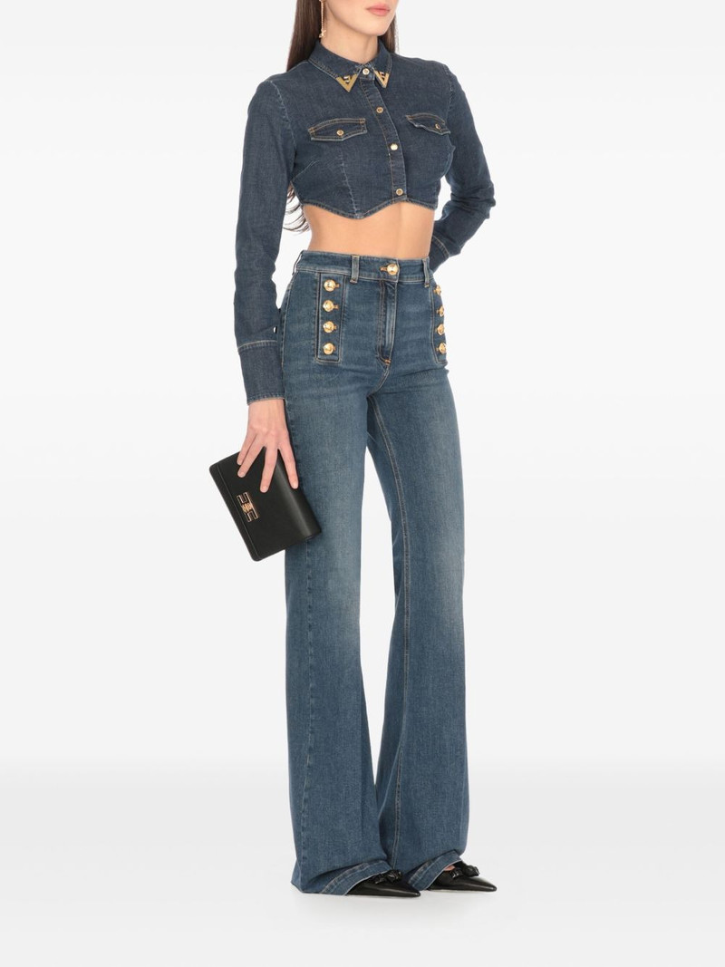 ELISABETTA FRANCHI cropped gold-collar denim top outlook