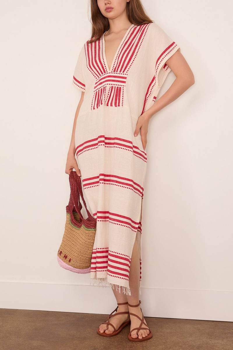 lemlem Gasira V-Neck Caftan in Eshe Red outlook