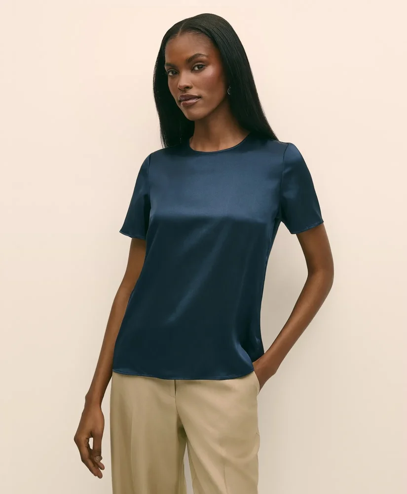Short-Sleeve Top in Washable Silk Charmeuse - 1