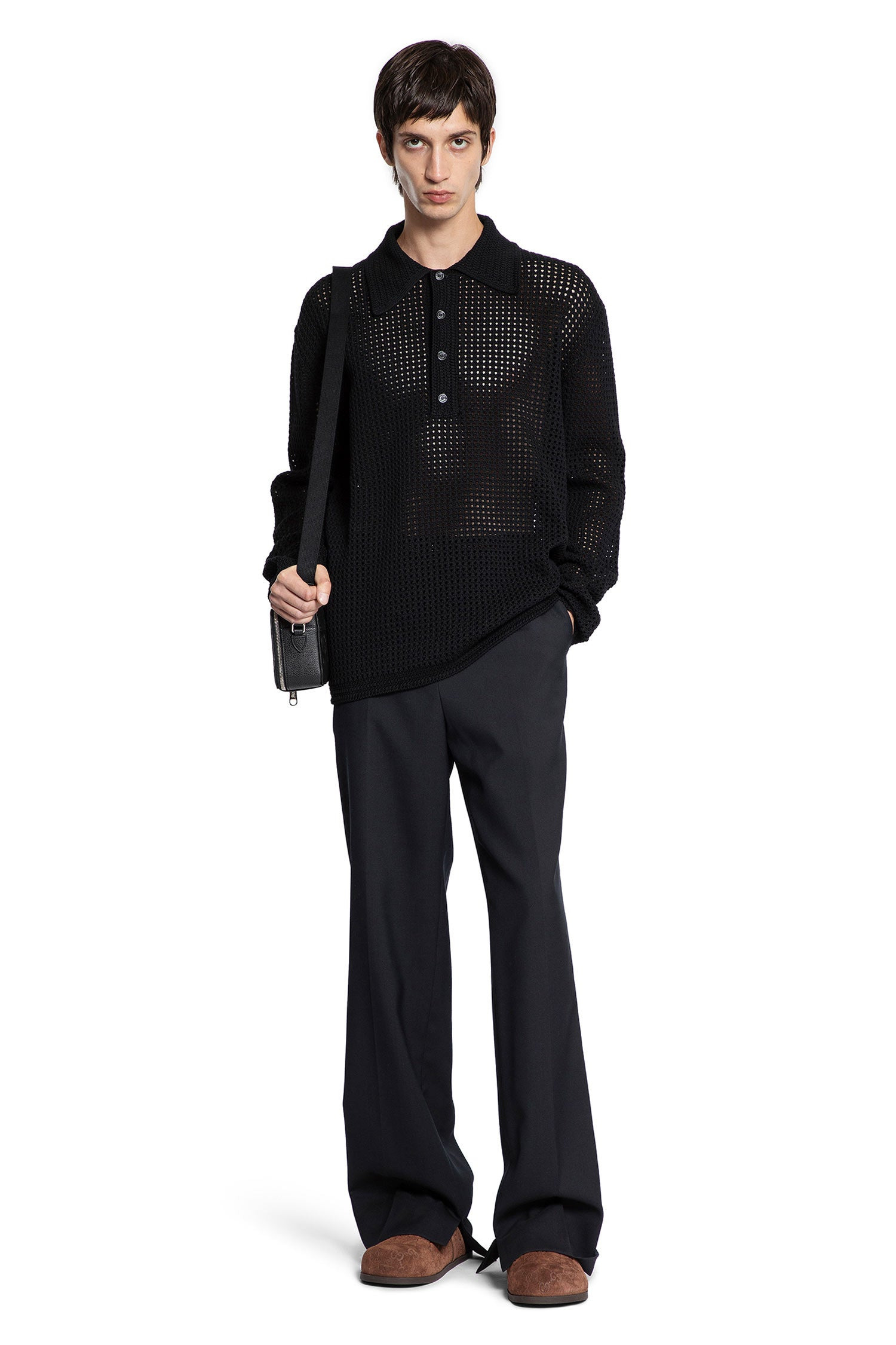 Crochet Knit Polo Shirt - 5