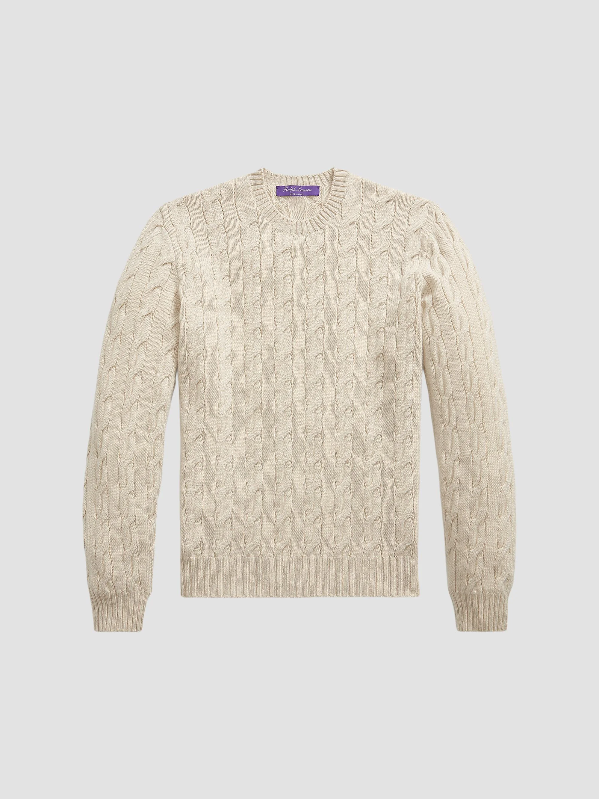 Men's Cable-Knit Cashmere Crewneck Sweater - Champagne Melange - 1