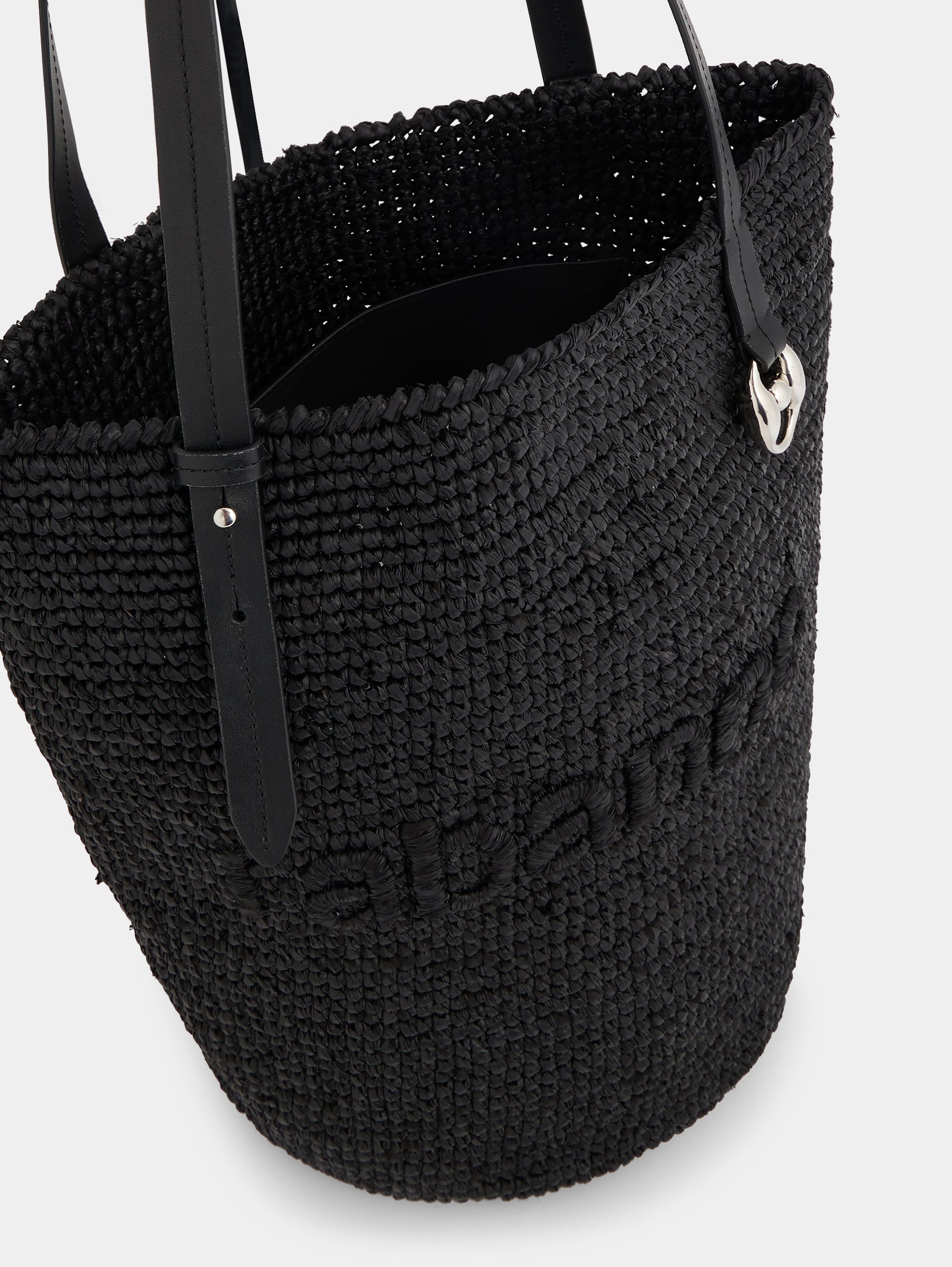 BLACK RAFFIA TOTE BAG WITH LOGO - 5