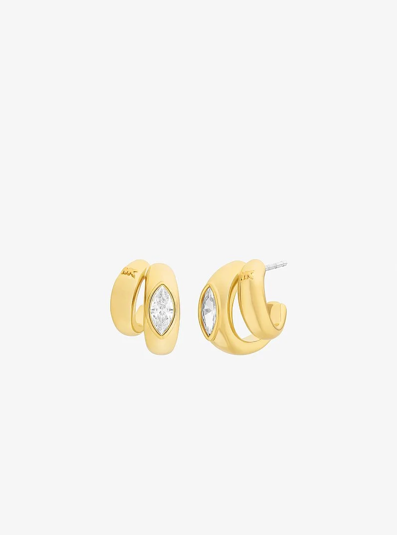 Marquise Cut Cubic Zirconia Double Hoop Earrings - 1