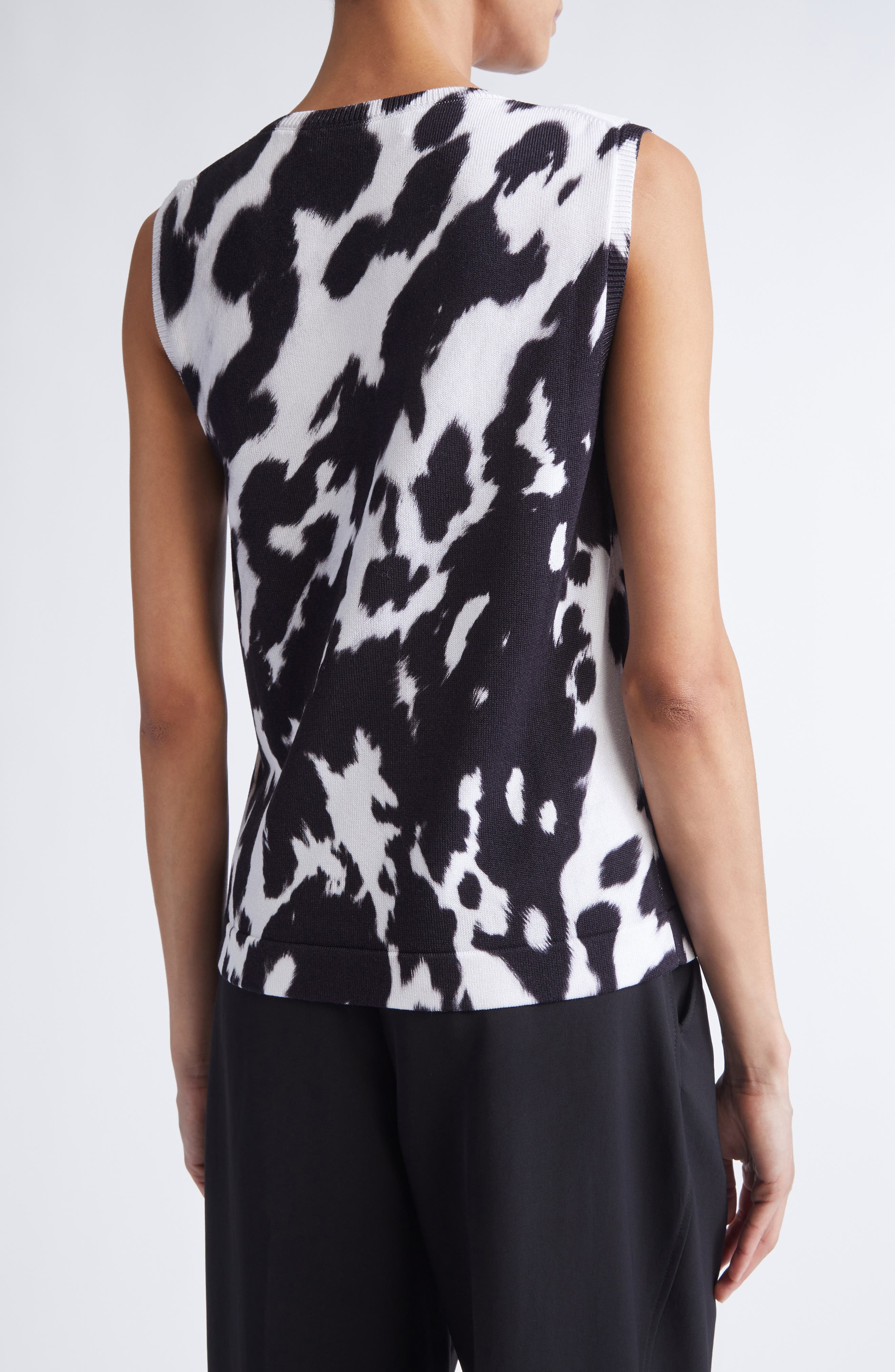 Oscar de la Renta Cow Print Cotton Blend Shell in Black/Ivory at Nordstrom - 2