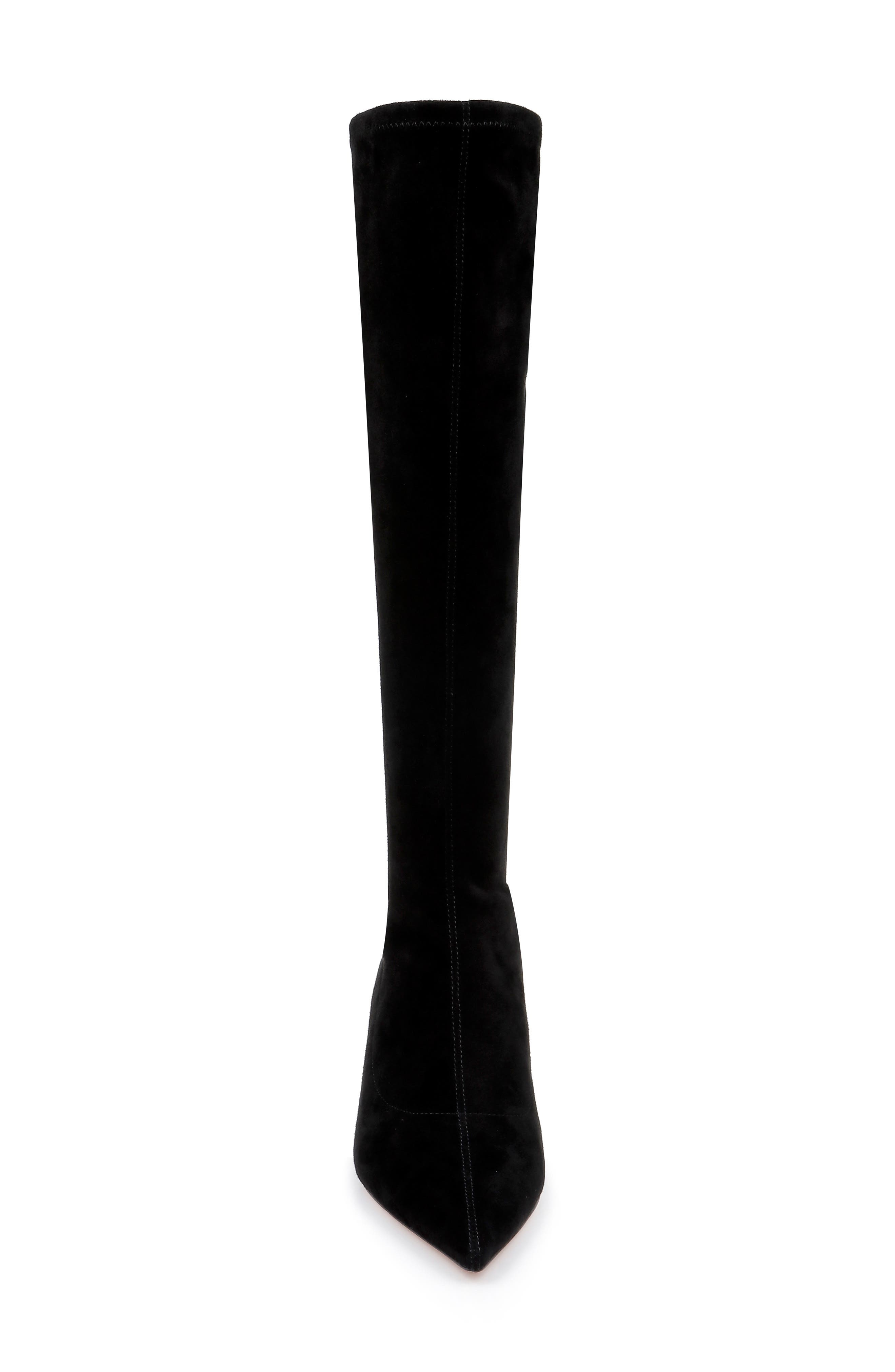 L'AGENCE Emilie Pointed Toe Kitten Heel Knee High Boot in Black Suede at Nordstrom - 4