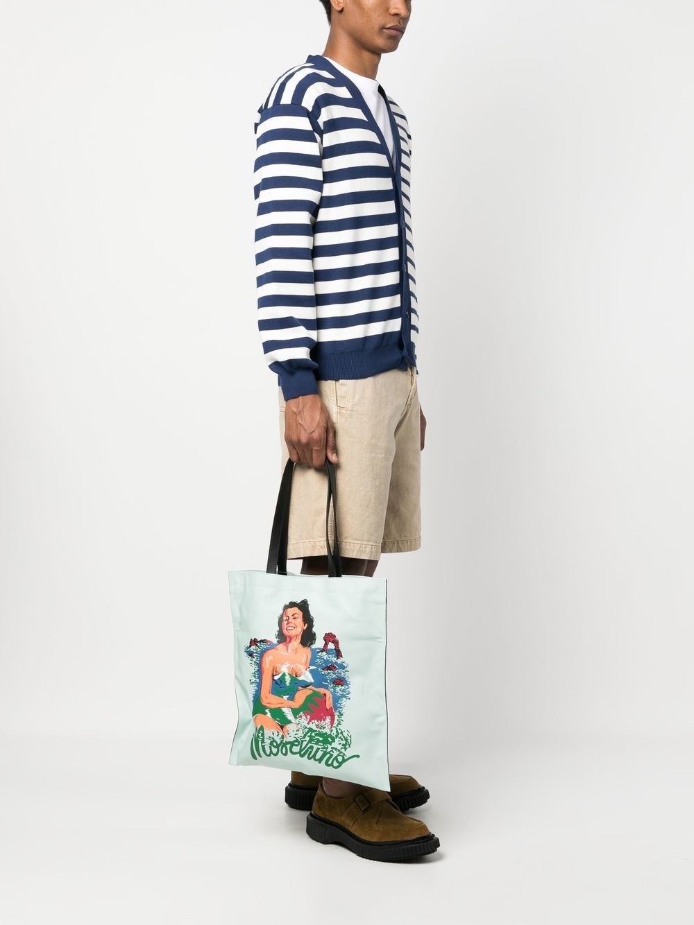 illustration-print leather tote - 2