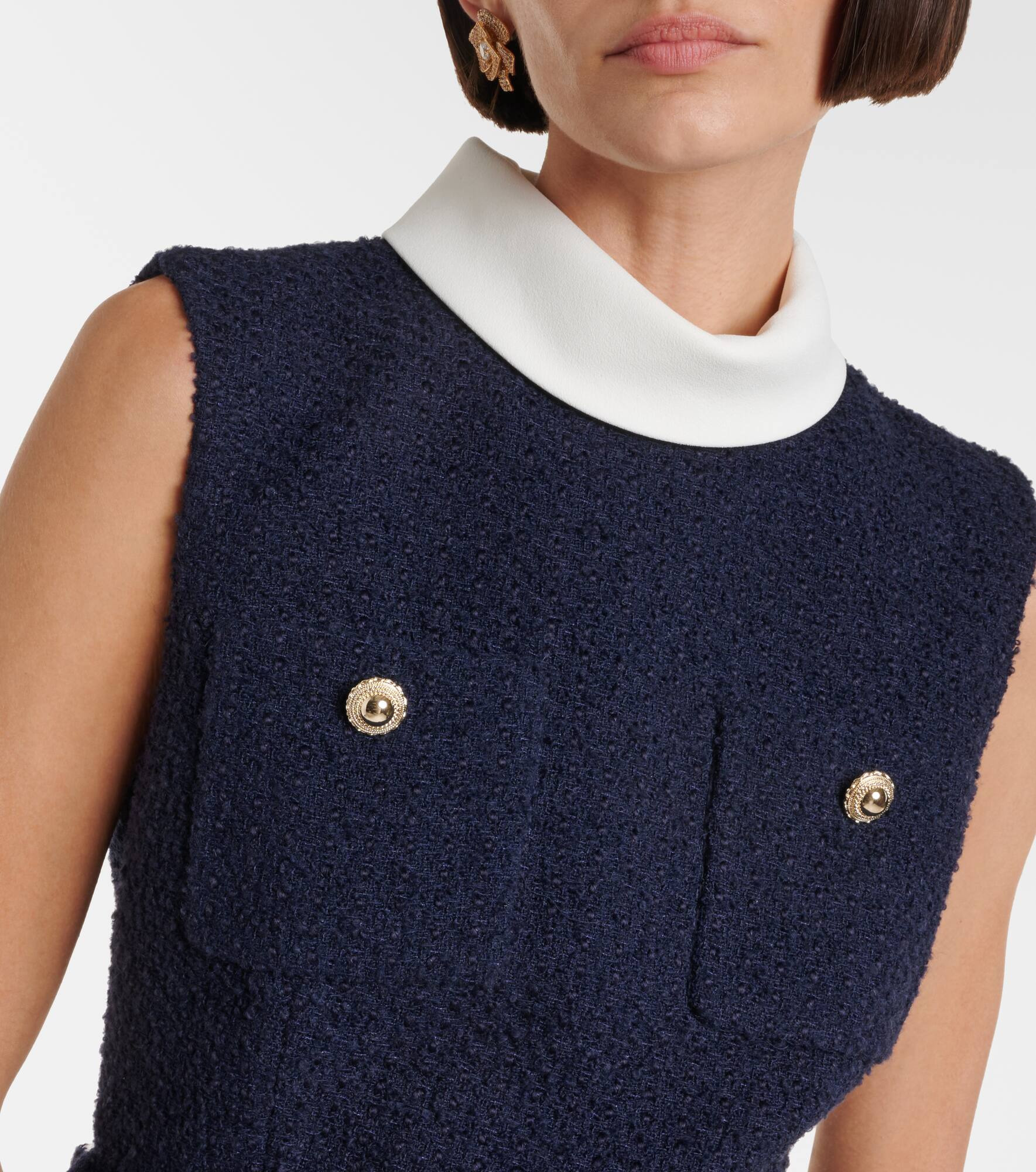 Belted bouclé and chiffon minidress - 4