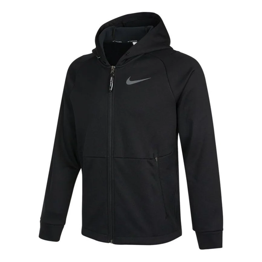 Men's Nike Pro Therma-FIT Fleece Stay Warm Sports Training Hooded Logo Jacket Autumn Black DD2125-01 - 1