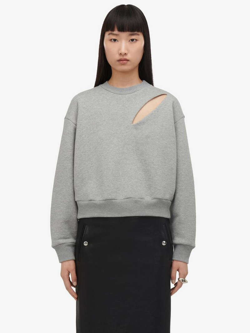 Women's Slashed Sweatshirt in Grey Melange - 1