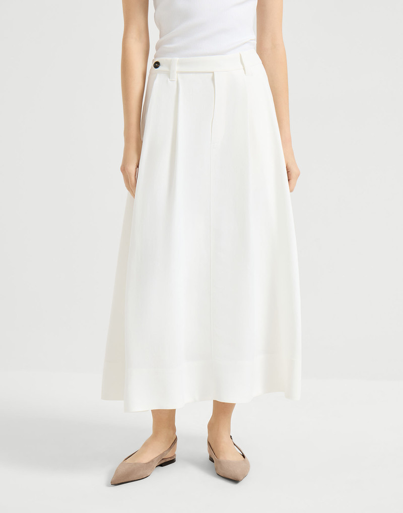 Viscose and linen fluid twill sartorial skirt with monili 2