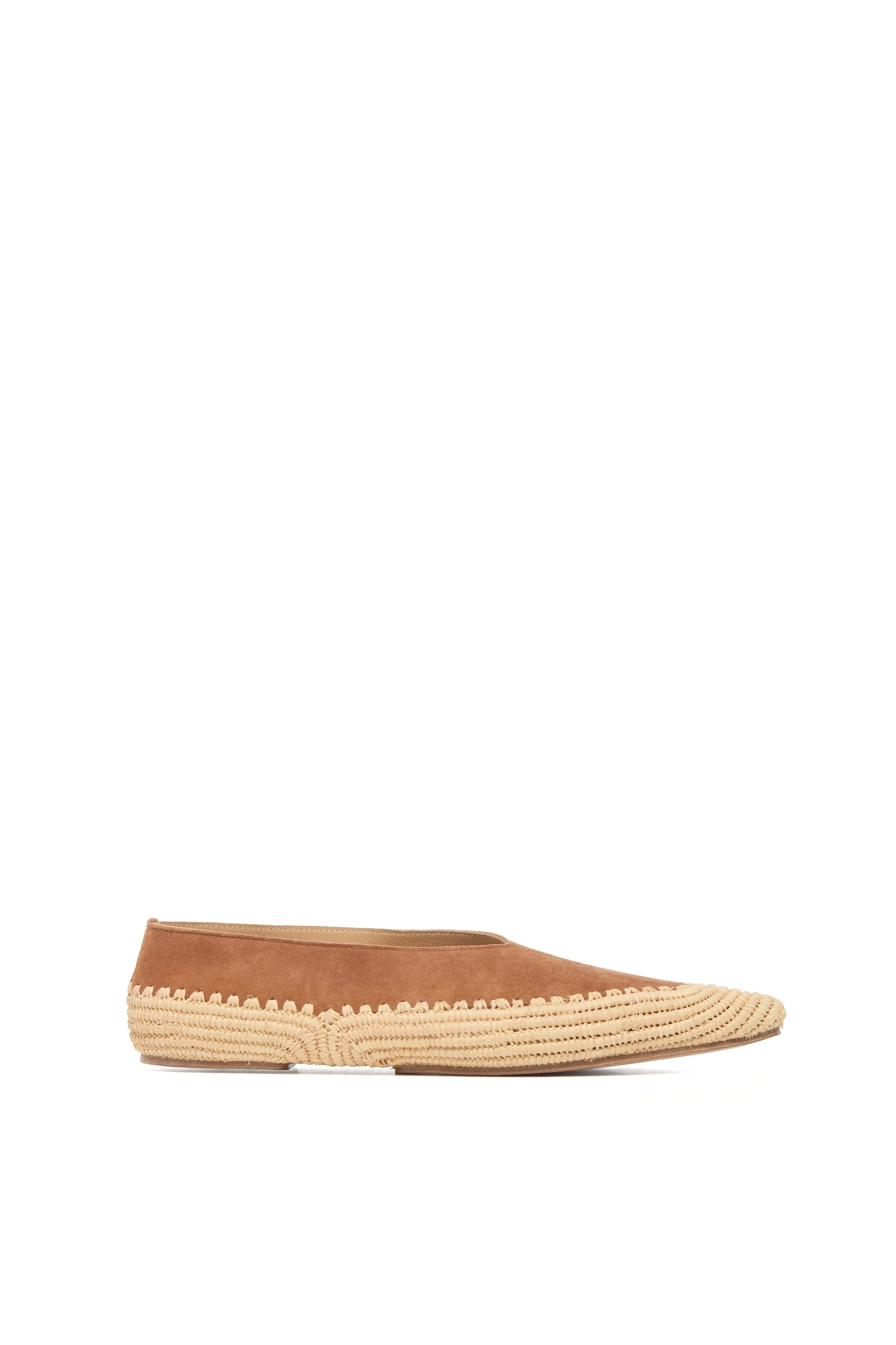 Strength Flat Shoe in Camel Suede & Natural Raffia - 1