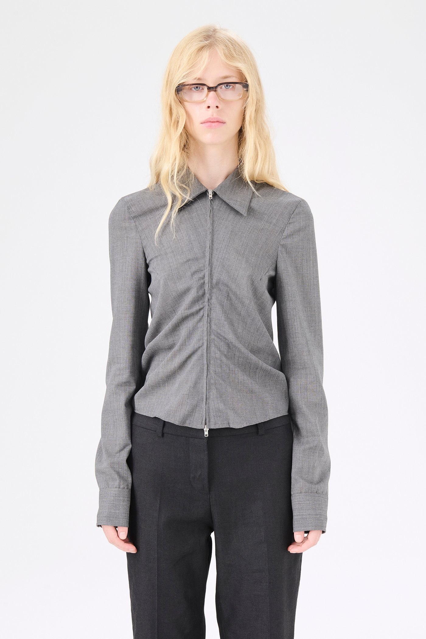 Slim Zip Shirt Ripe Antracite Grainy Wool - 2