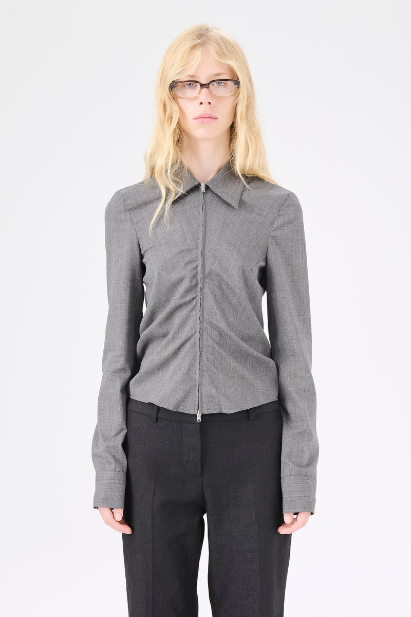 Our Legacy Slim Zip Shirt Ripe Antracite Grainy Wool outlook