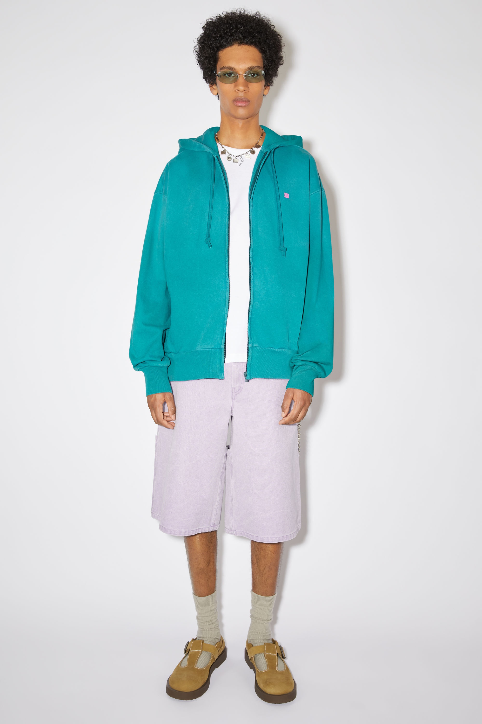 Hooded zippered sweatshirt - Relaxed fit - Sea green - 2