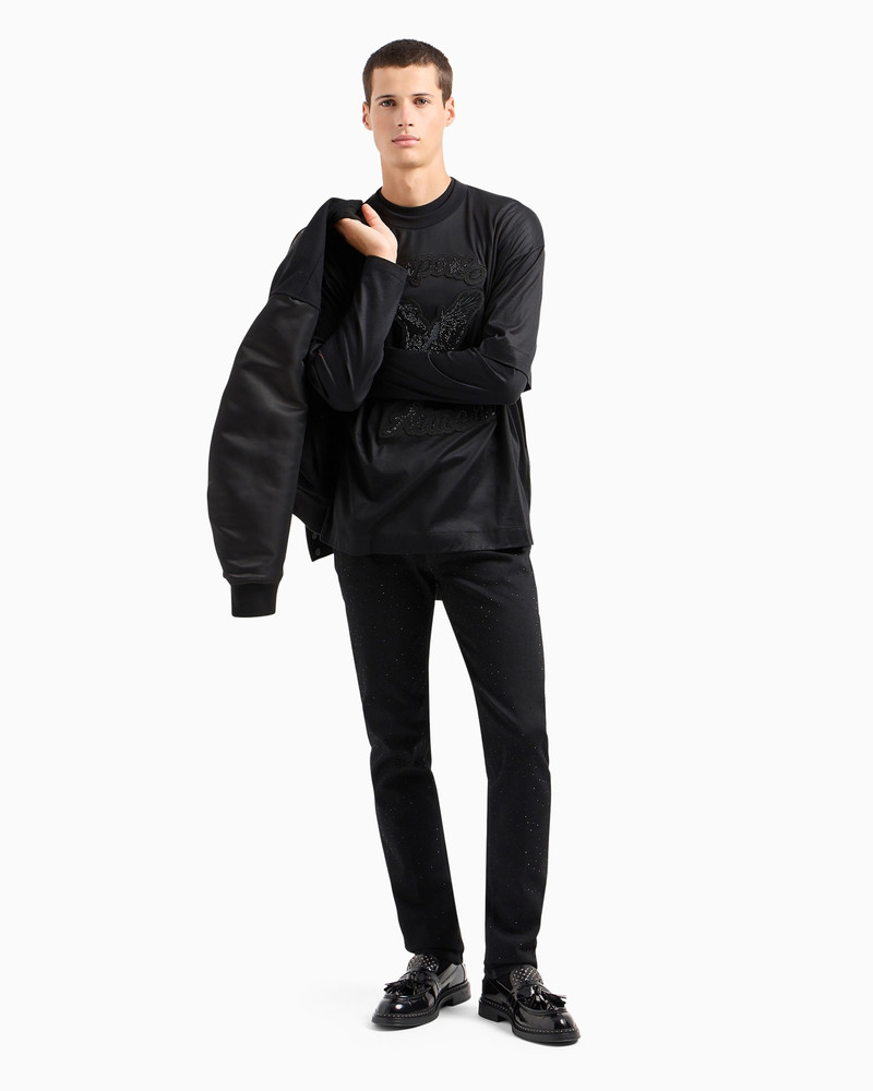 EMPORIO ARMANI J75 Clubwear slim-fit bull denim jeans with all-over rhinestones outlook