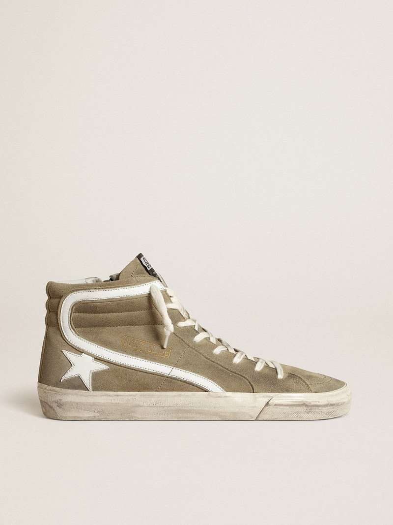 Men's Slide in military green suede with star and white flash - 1
