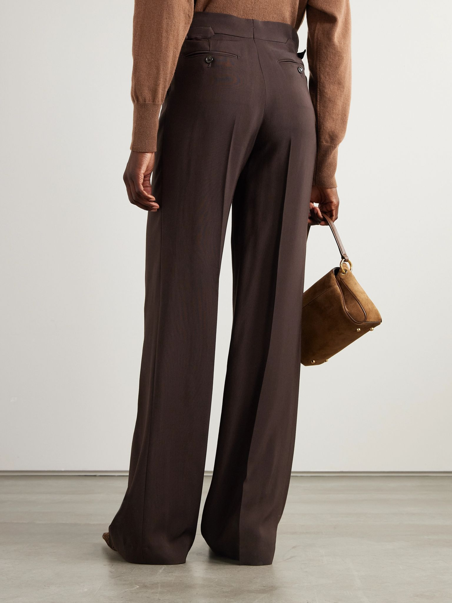 Pleated washed-twill wide-leg pants Brown - 3