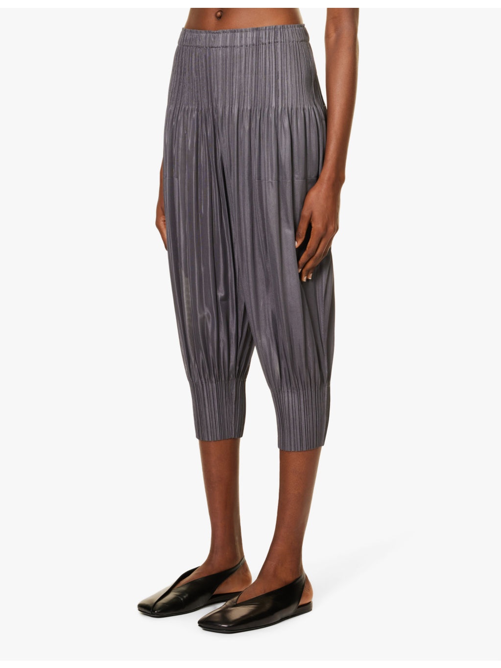 Pleated tapered-leg mid-rise knitted trousers - 3