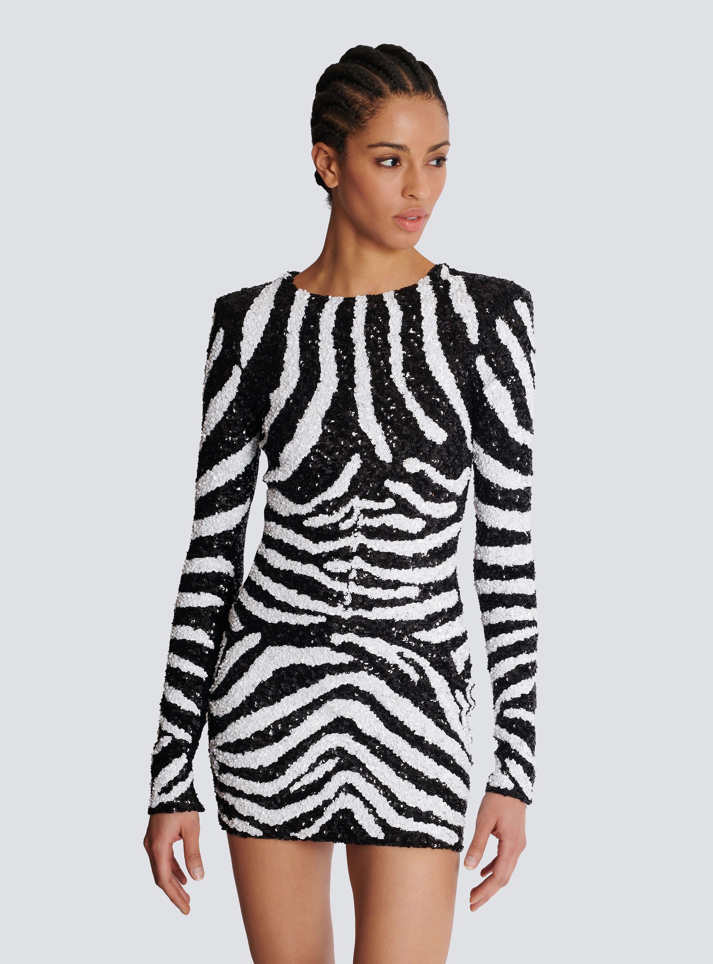 Short two-tone zebra sequin dress - 6