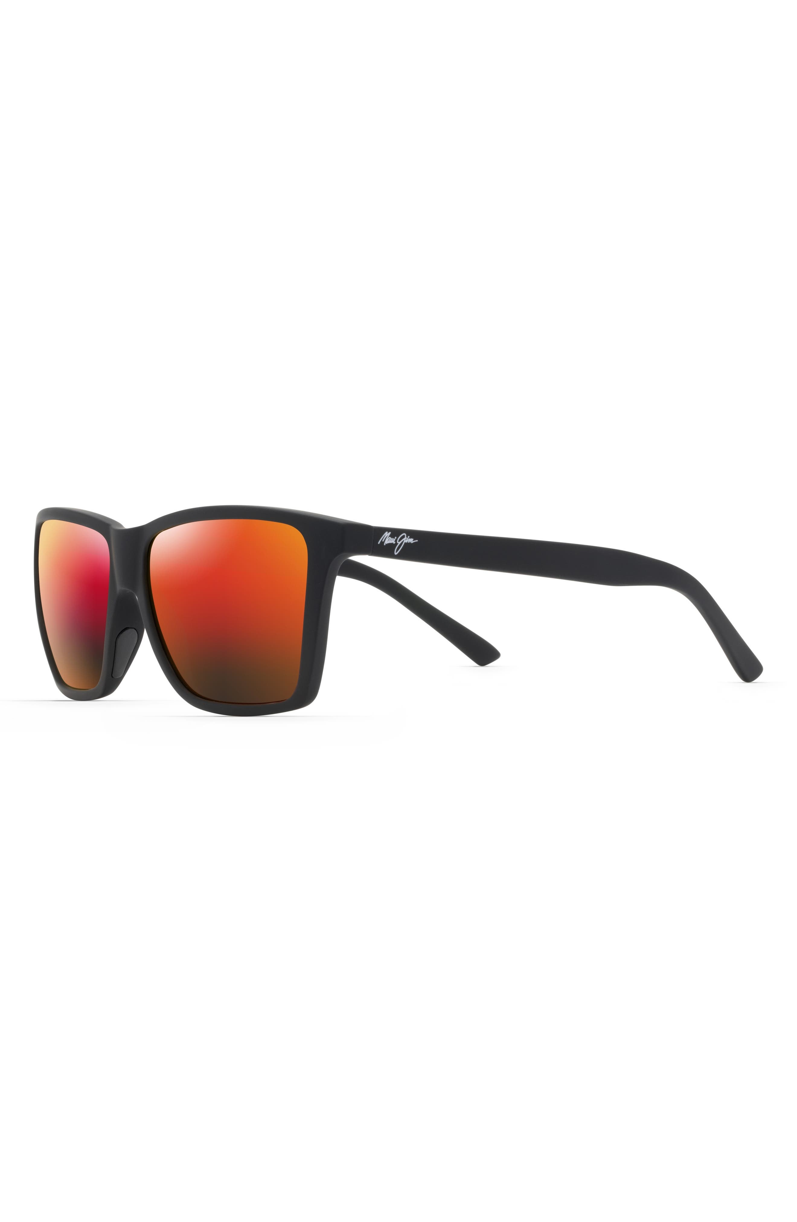 Maui Jim Cruzem 57mm PolarizedPlus2® Rectangular Sunglasses in Black Matte/Hawaii Lava at Nordstrom - 2