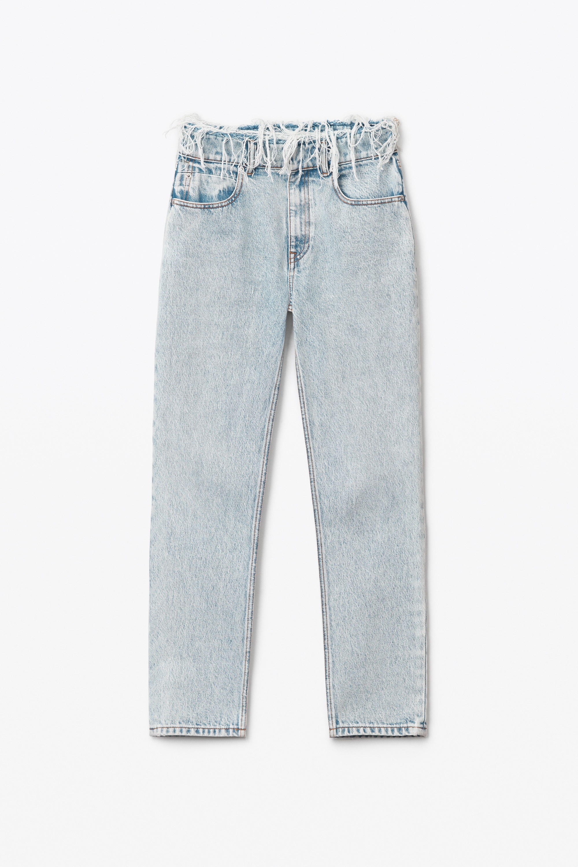 BELTED FRAY SLIM STRAIGHT PANT IN DENIM - 1