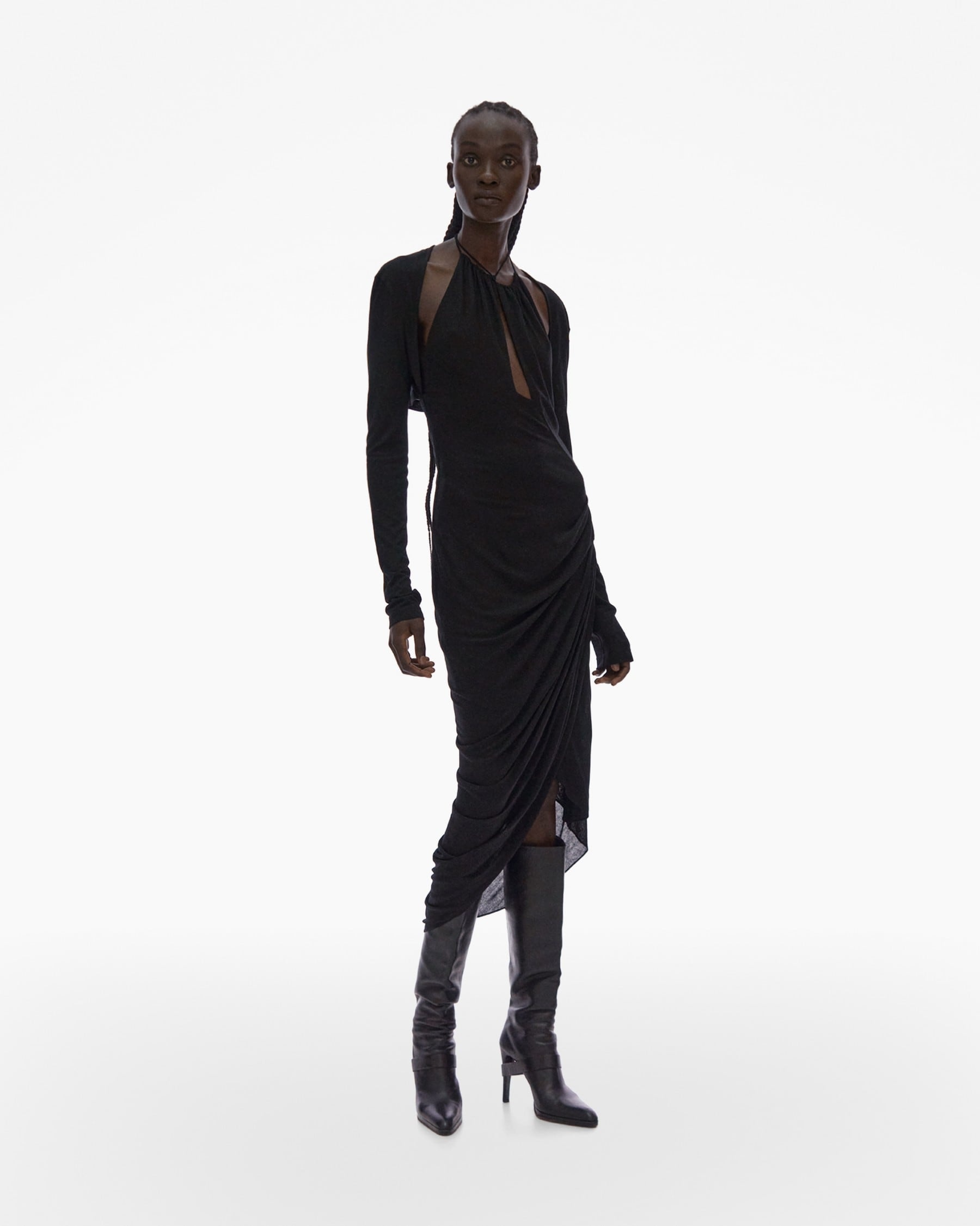 LONG-SLEEVE HALTER DRESS - 3