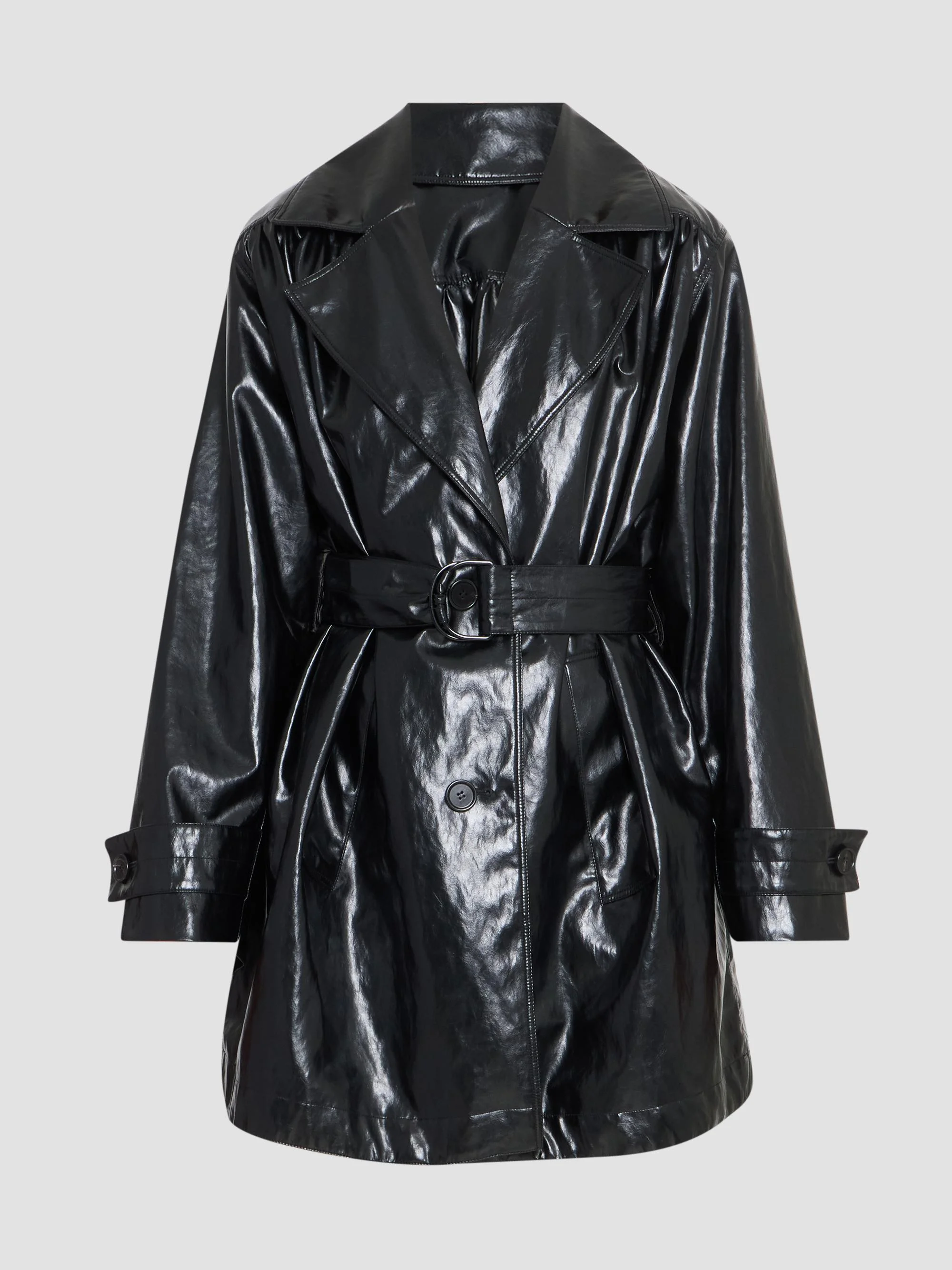 Women's Coated Trench Mini Dress - Black - 1