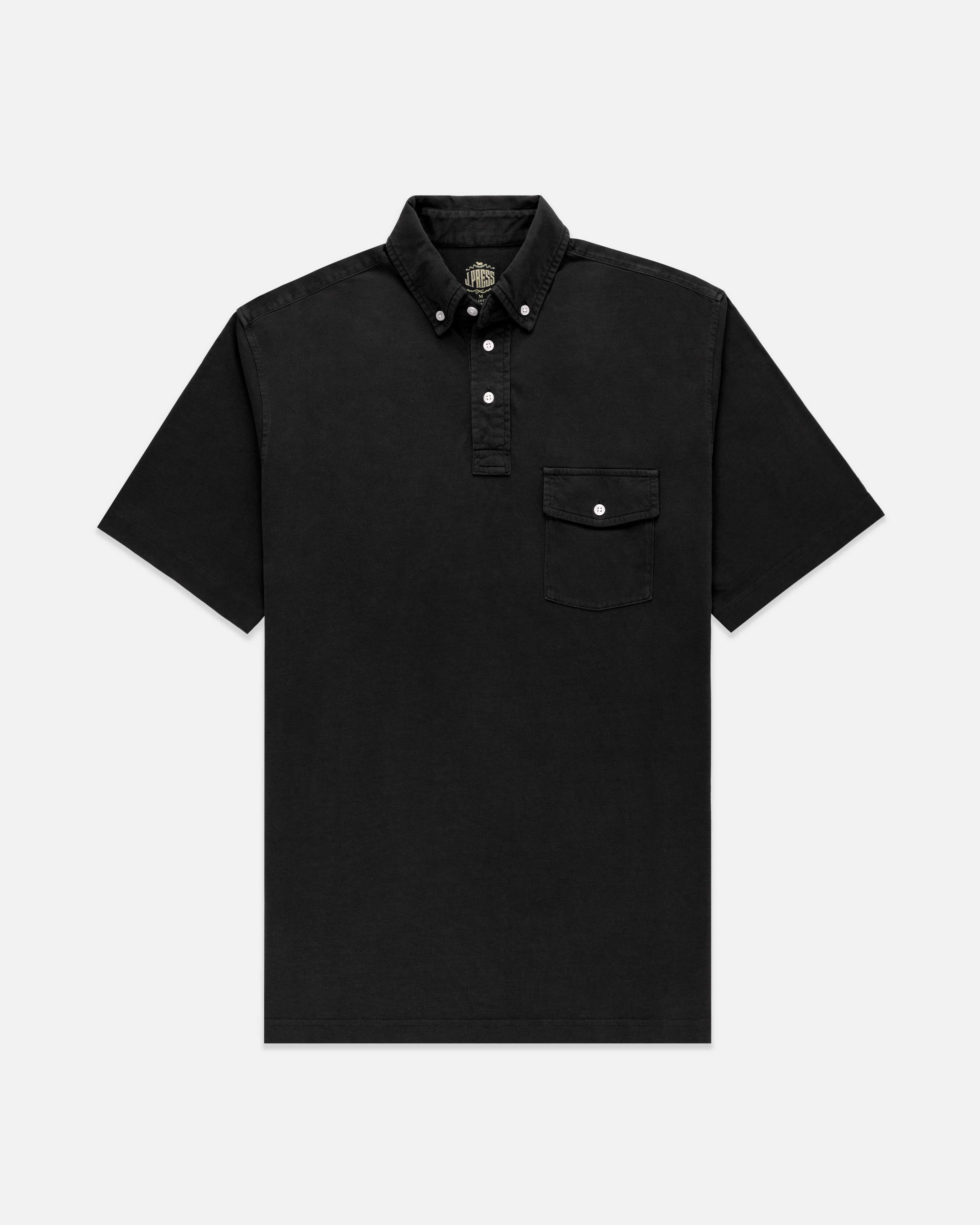 BLACK BUTTON DOWN COLLAR POLO SHIRT - 1