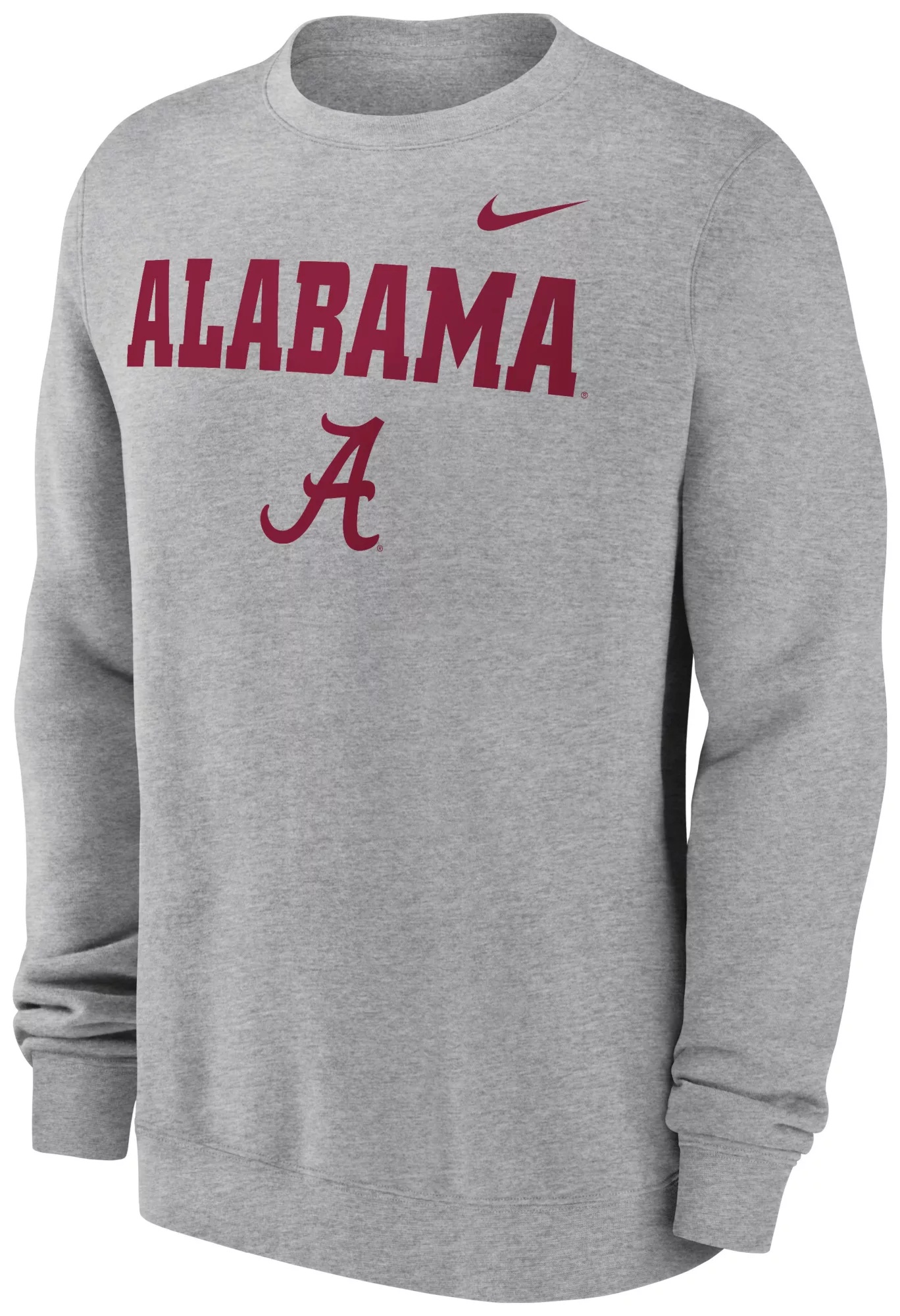 Nike Men's Alabama Crimson Tide Dark Grey Heather Club Fleece Wordmark Crew Neck Sweatshirt - 1