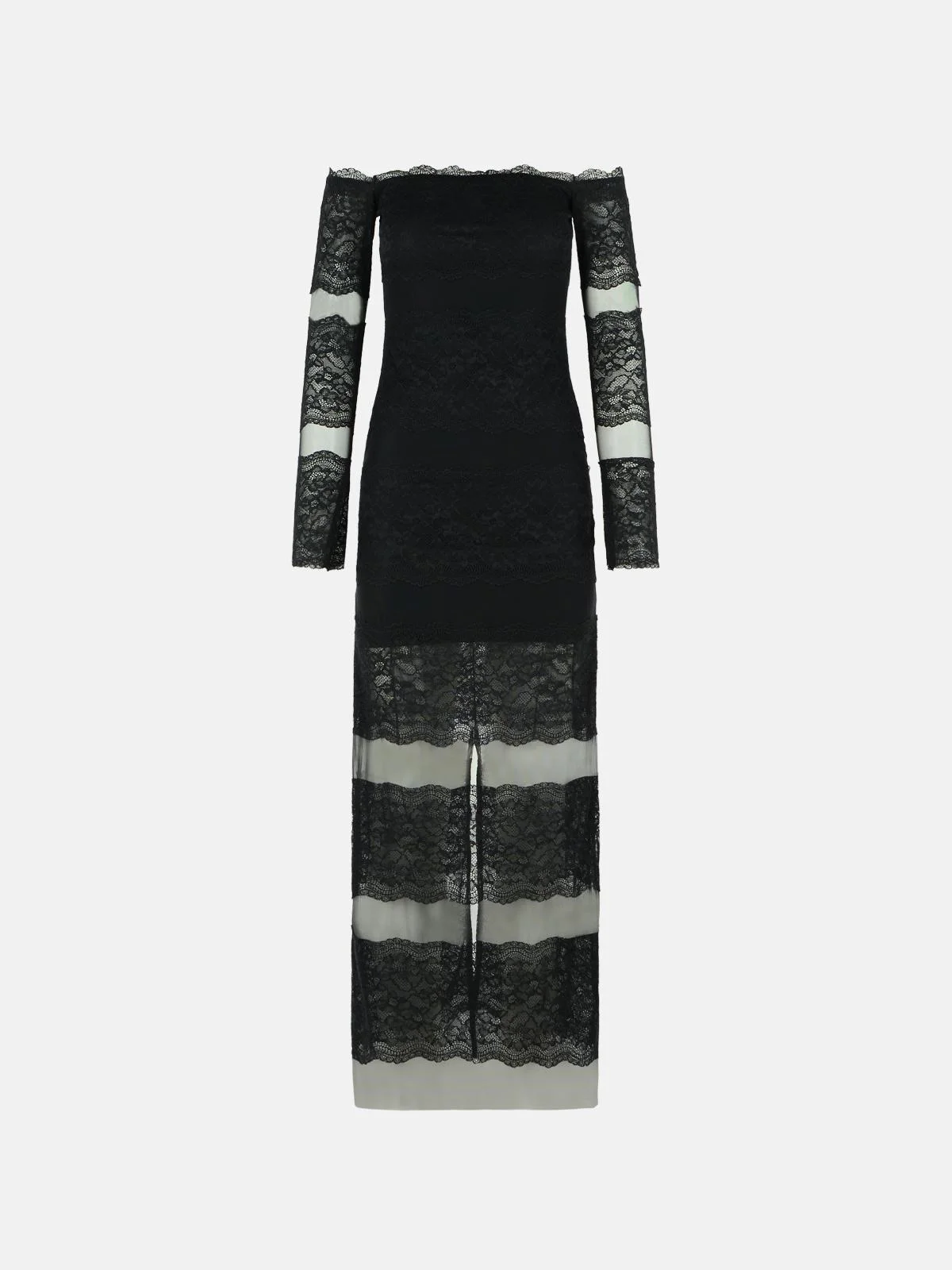 LONG DRESS IN BLACK STRETCH NYLON - 1