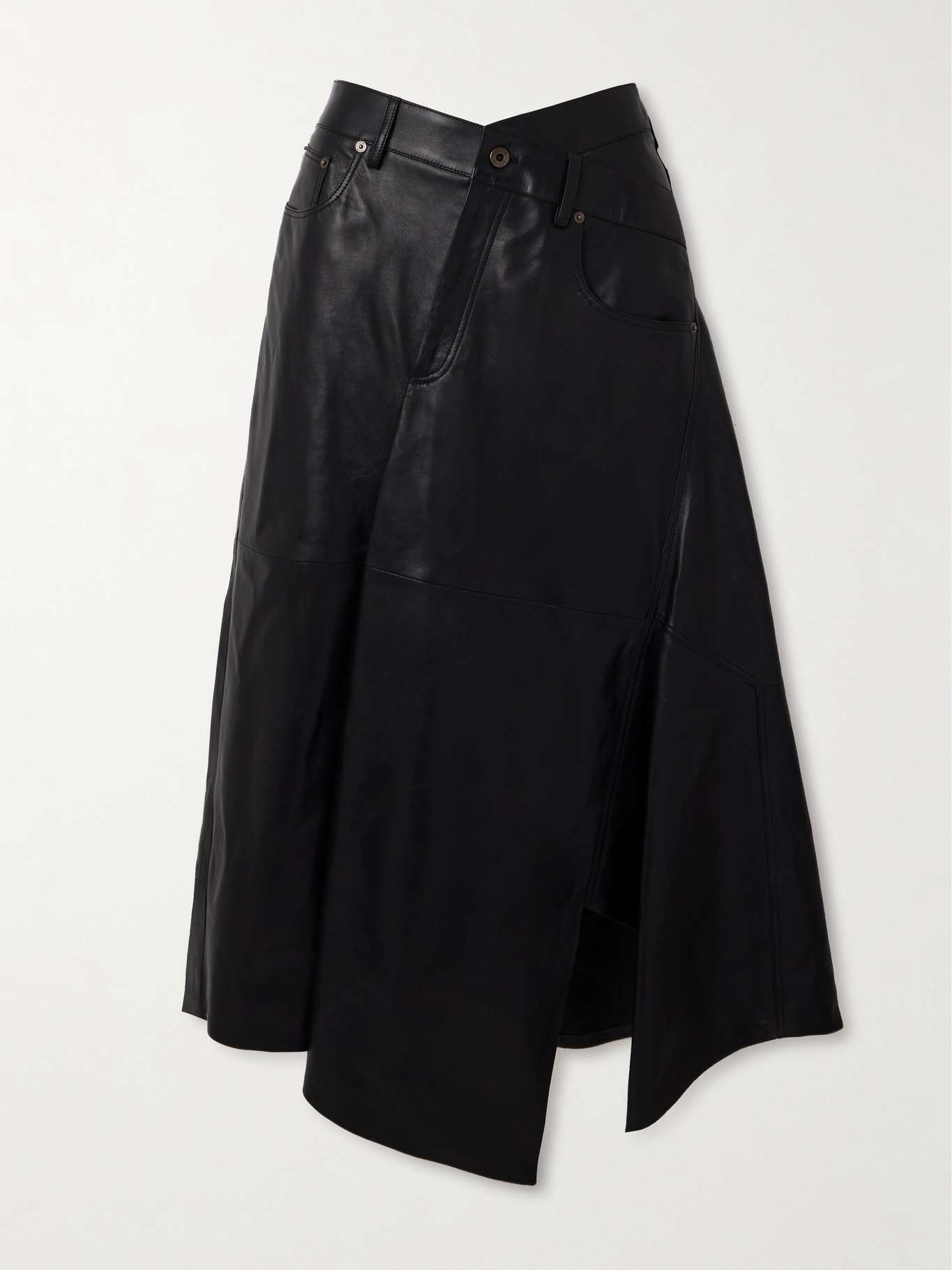 Asymmetric paneled leather midi skirt - 1