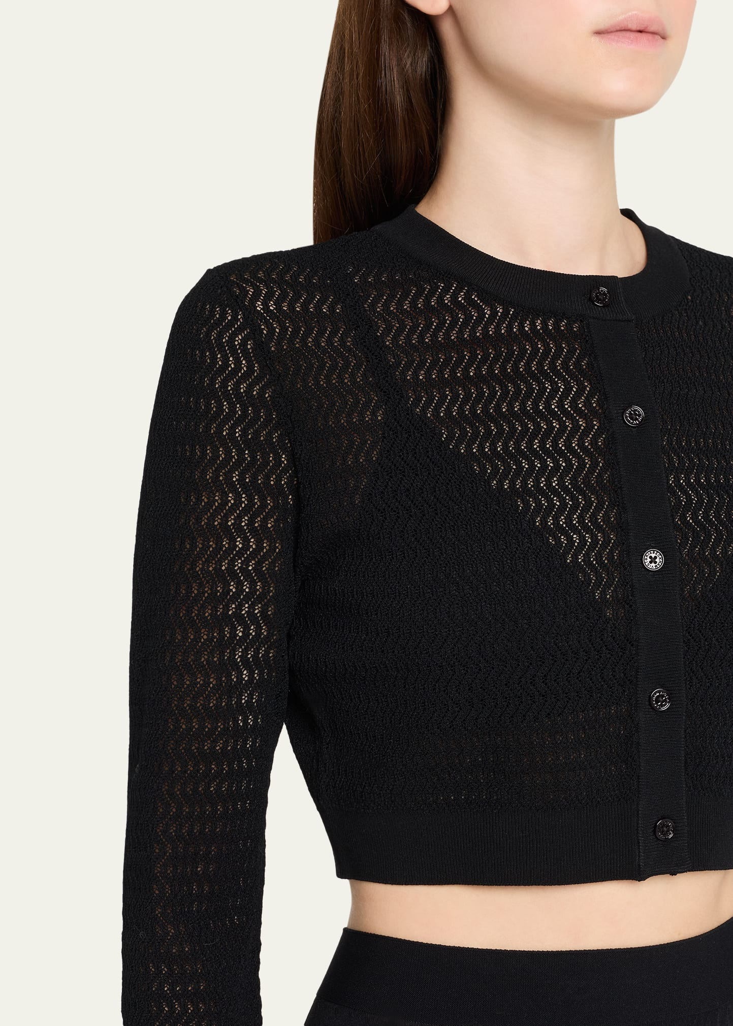 Zig-Zag Knit Cropped Sleeve Cardigan - 5