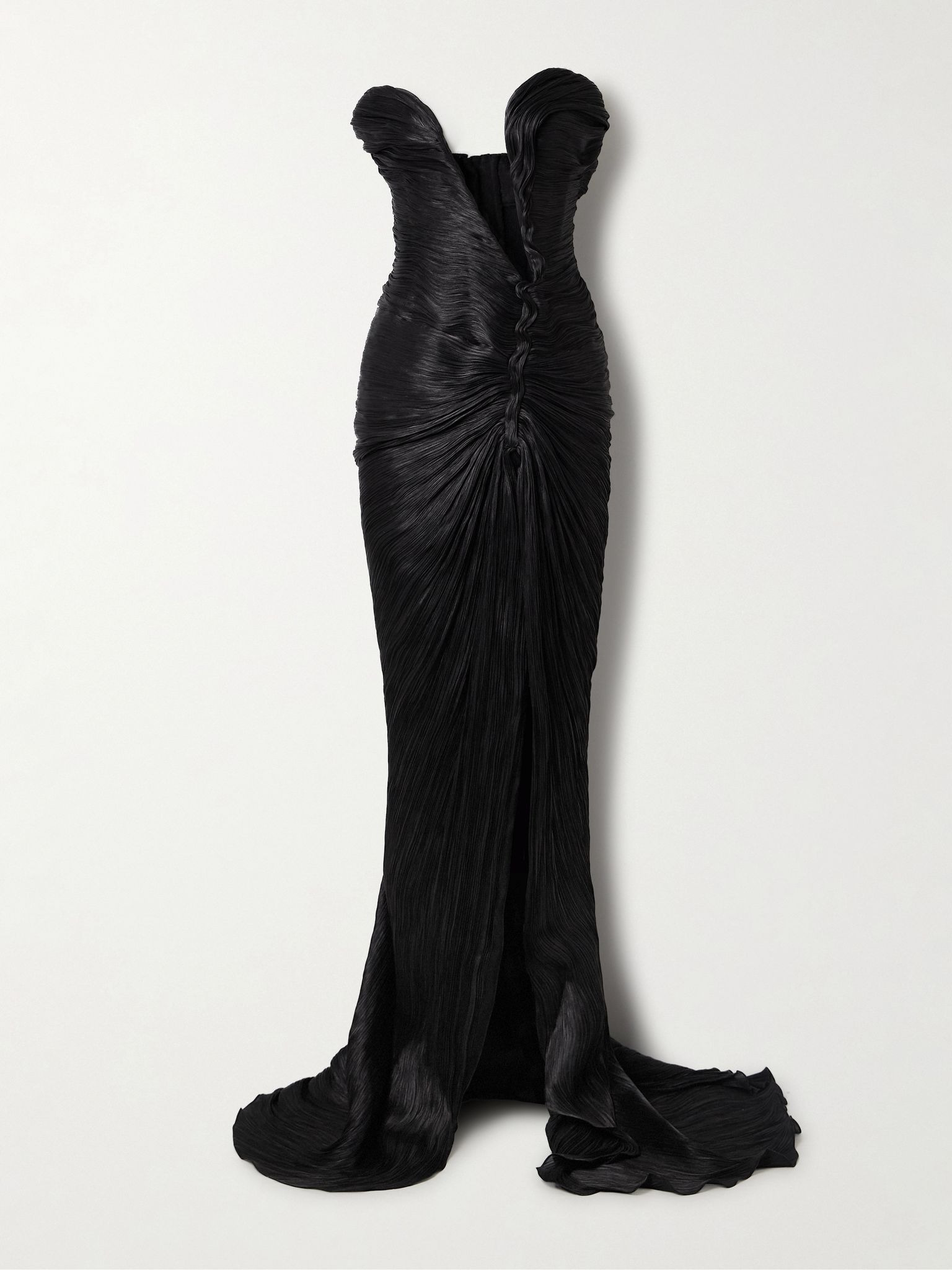 Roseya plissé silk-satin gown Black - 1