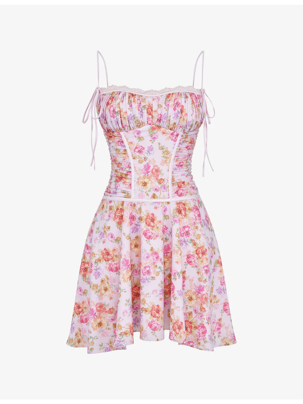 Alejandra floral-print lace-trim woven mini dress - 1
