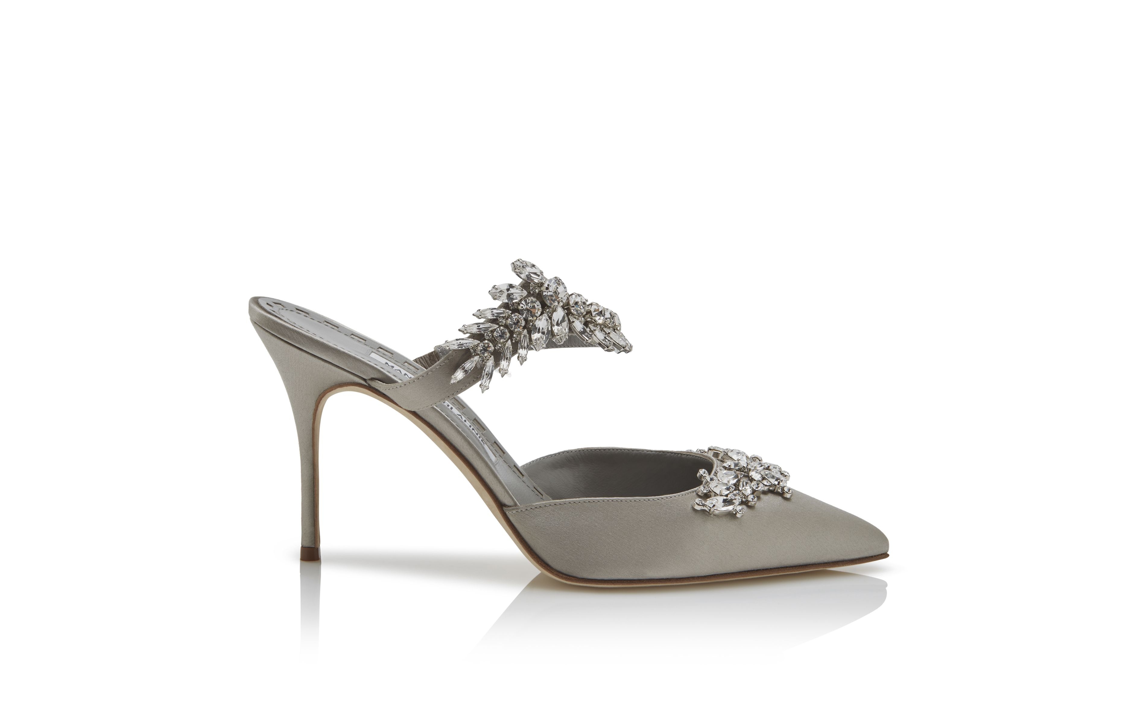 Grey Satin Crystal Embellished Mules - 1