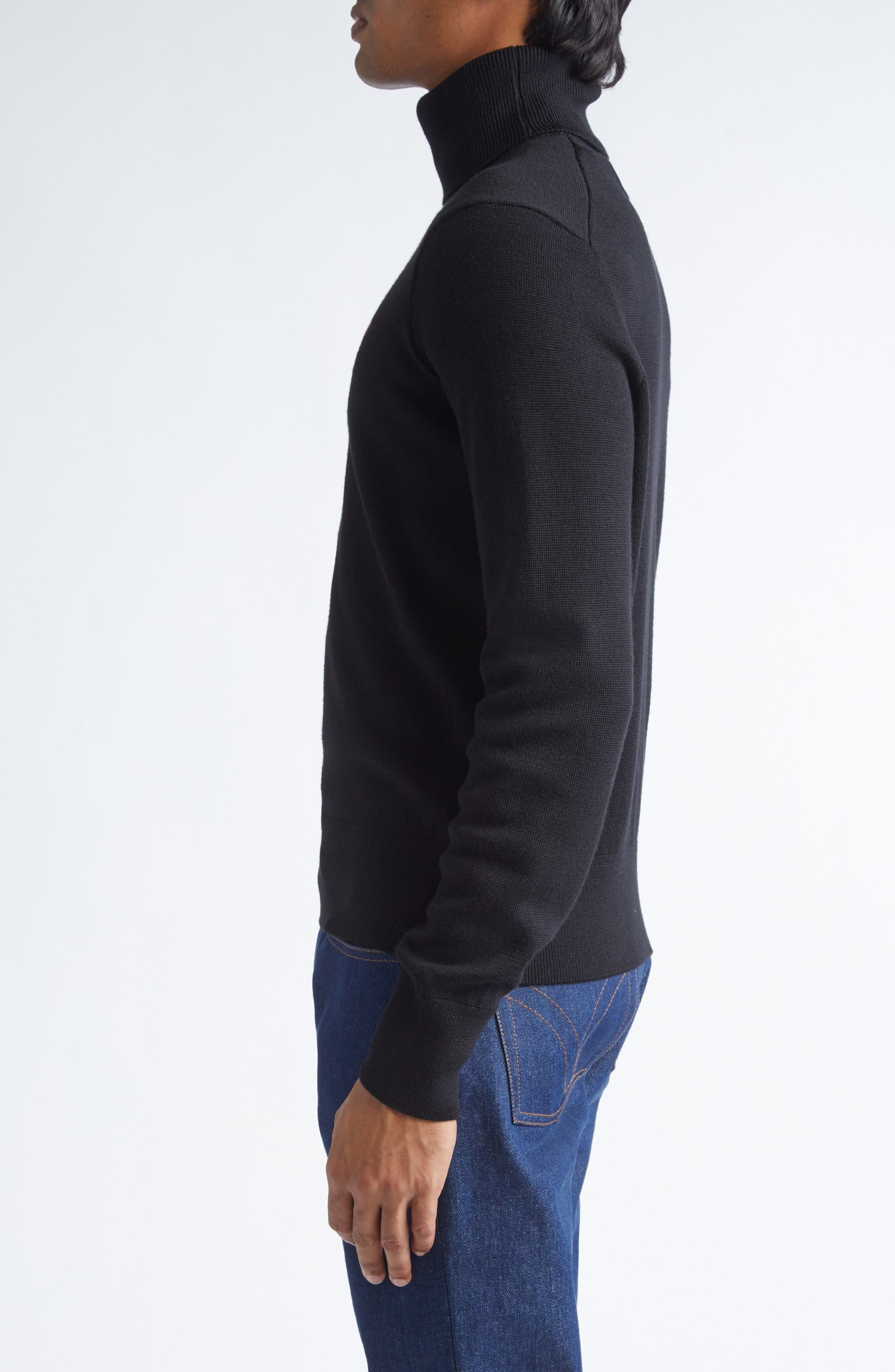 AMI PARIS Ami De Coeur Merino Wool Turtleneck Sweater in Noir/Rouge at Nordstrom - 3