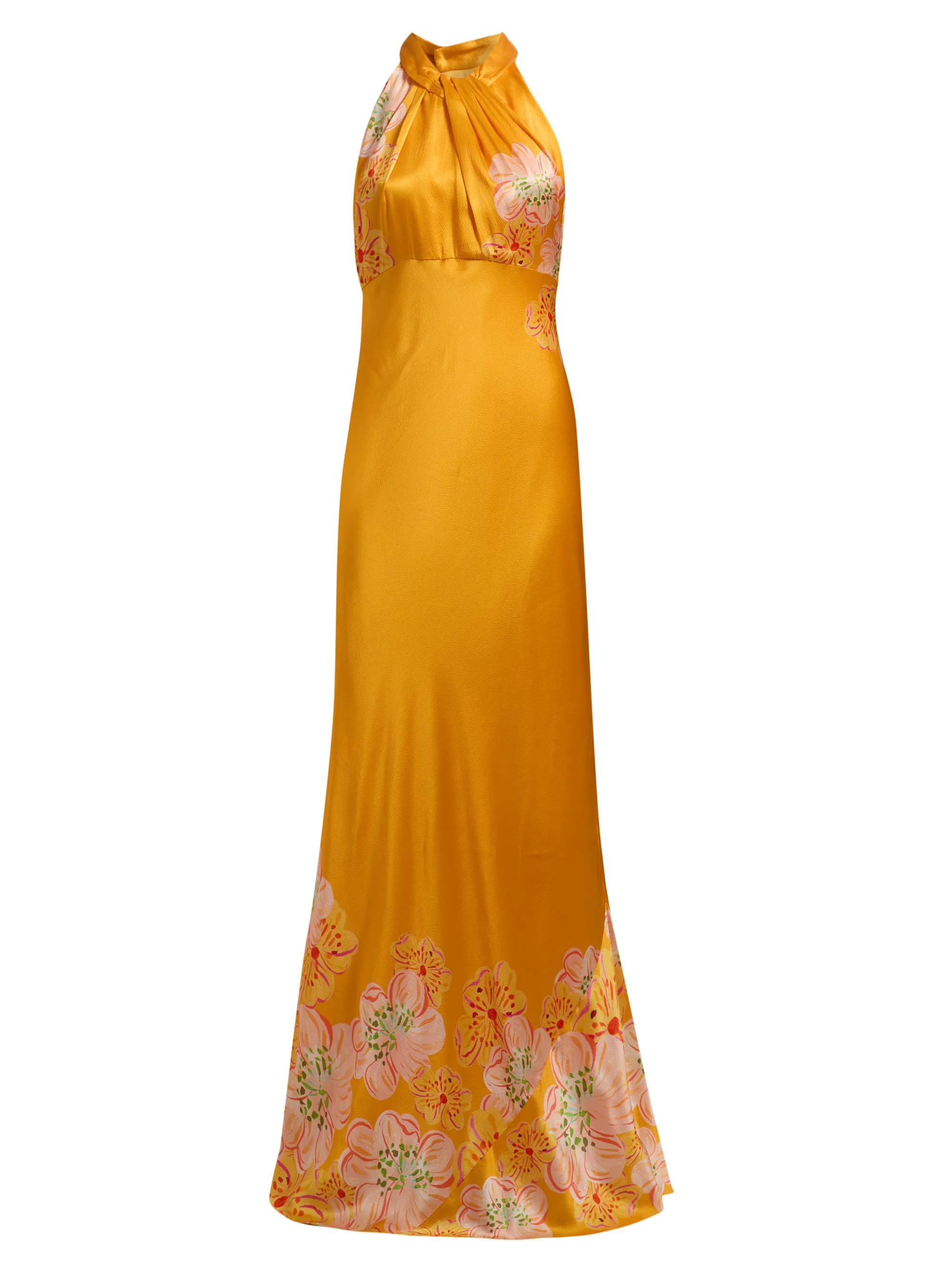 Women's Cozette Silk Satin Maxi Dress - Marigold Meadow Placement - 1