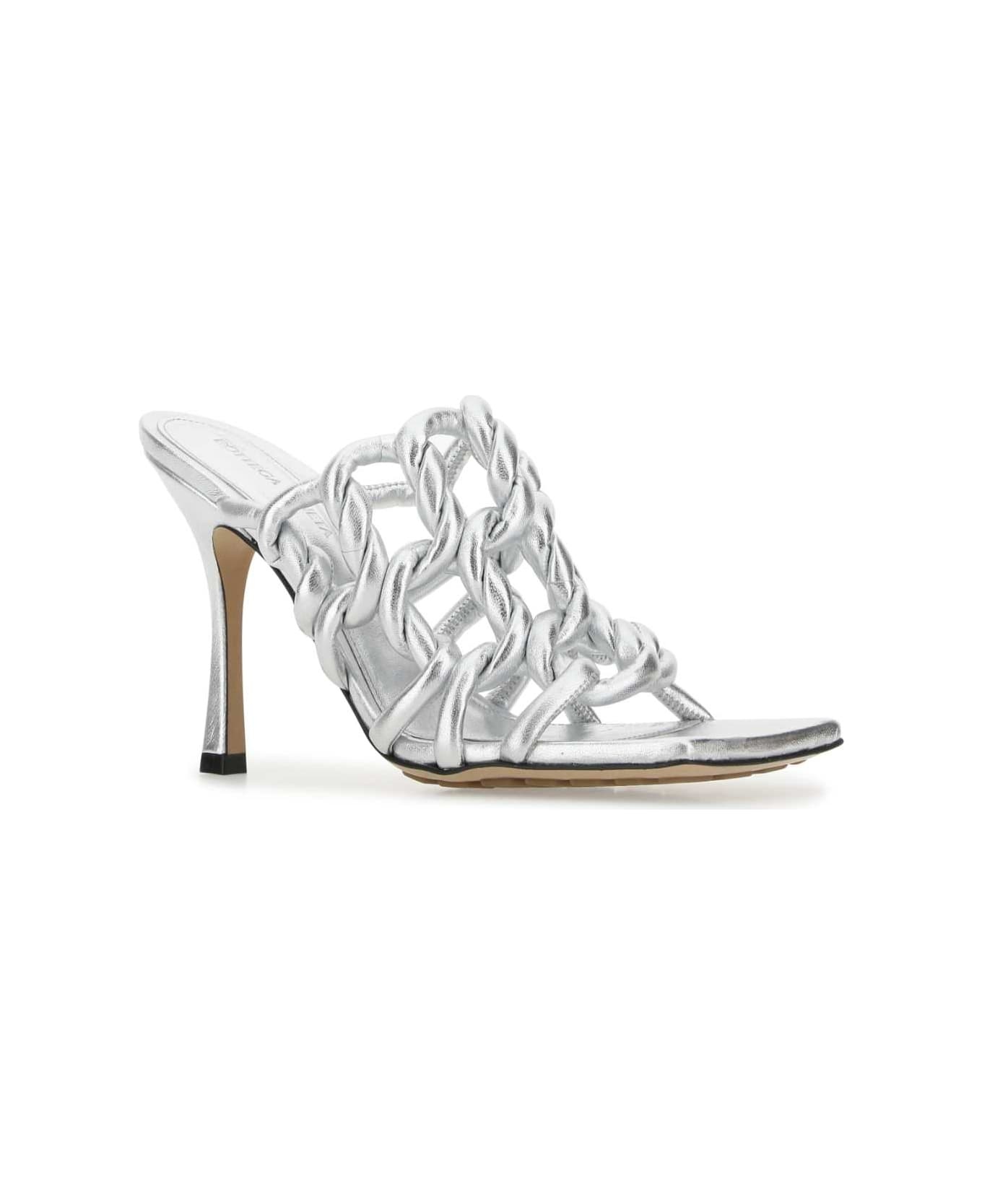 Silver Leather Stretch Mules - 2