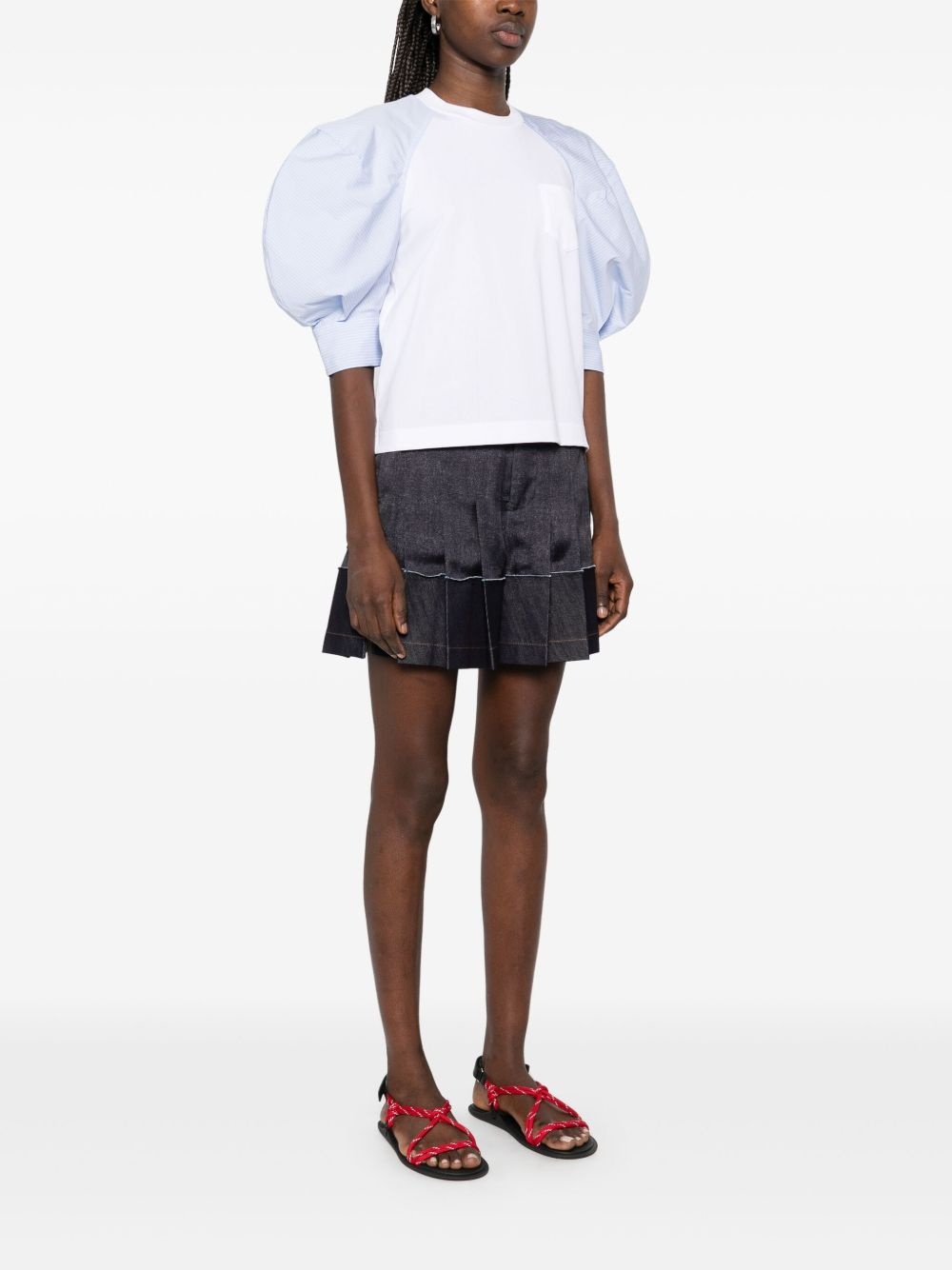 cotton poplin-detailed T-shirt - 3
