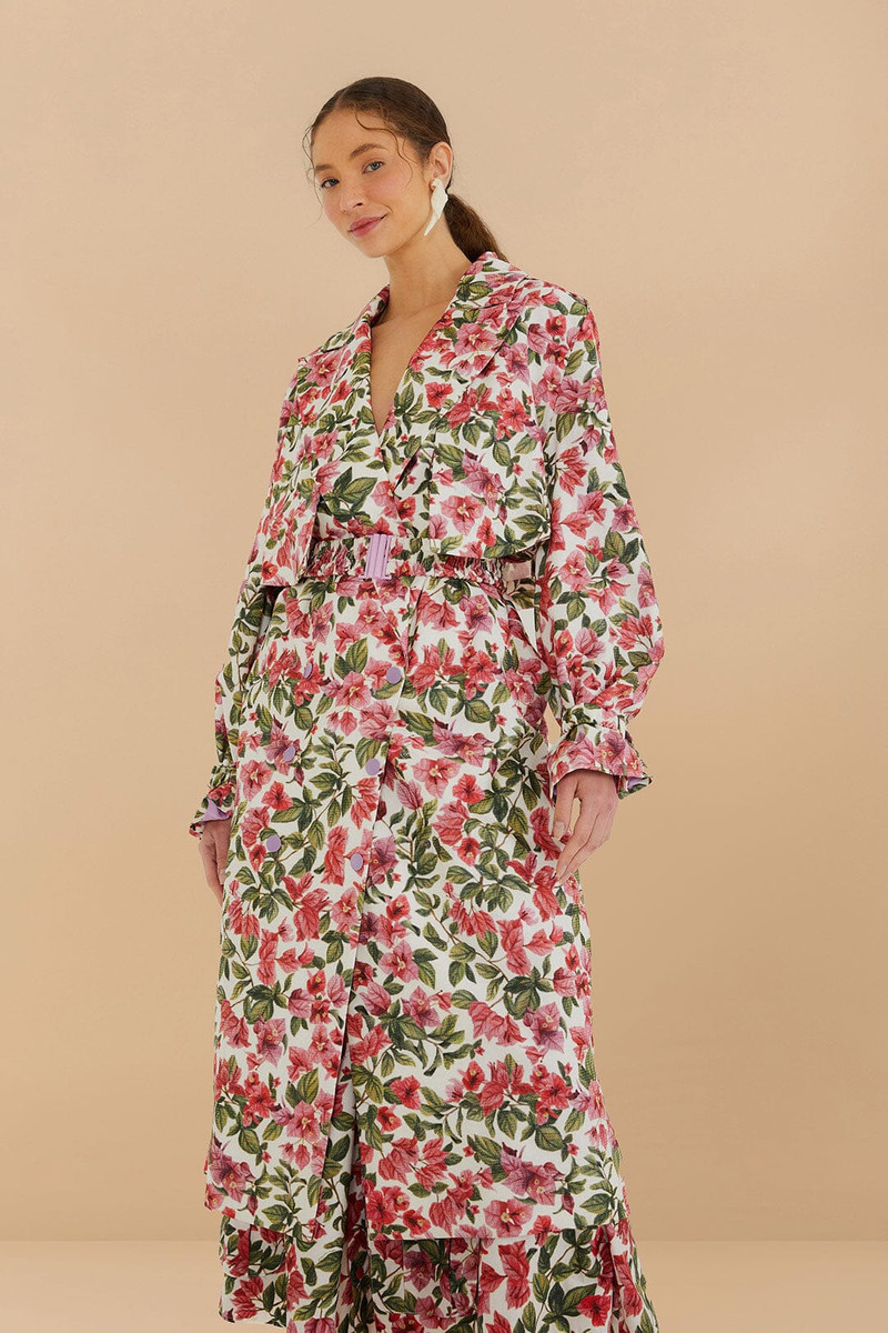 FARM RIO Halftone Pink Bouganvillea Oversized Trench Coat outlook