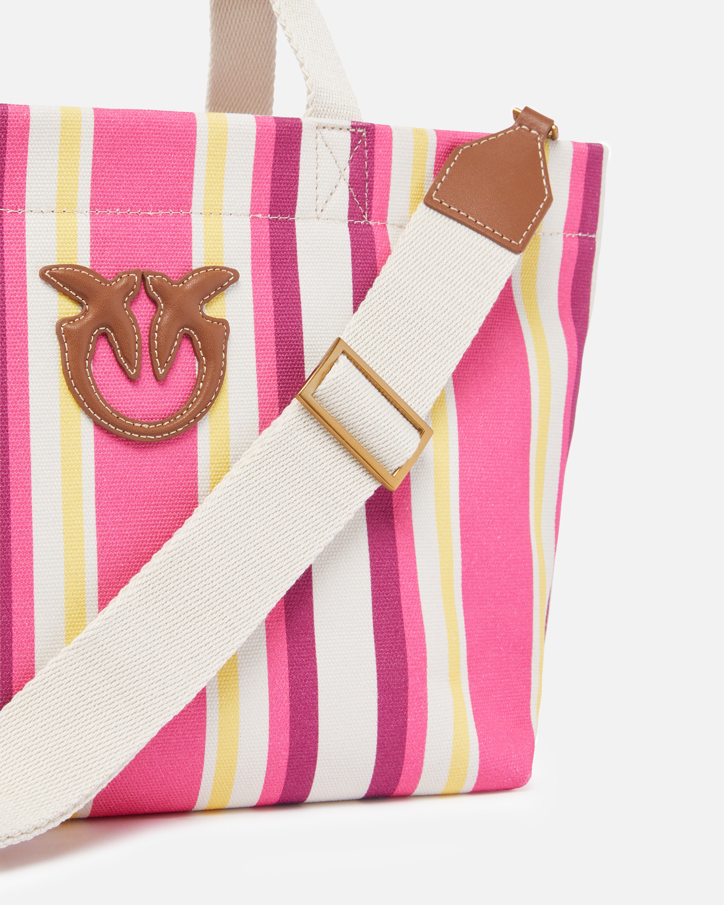 PINKO MEDIUM SHOPPER BAG IN STRIPED CANVAS | REVERSIBLE