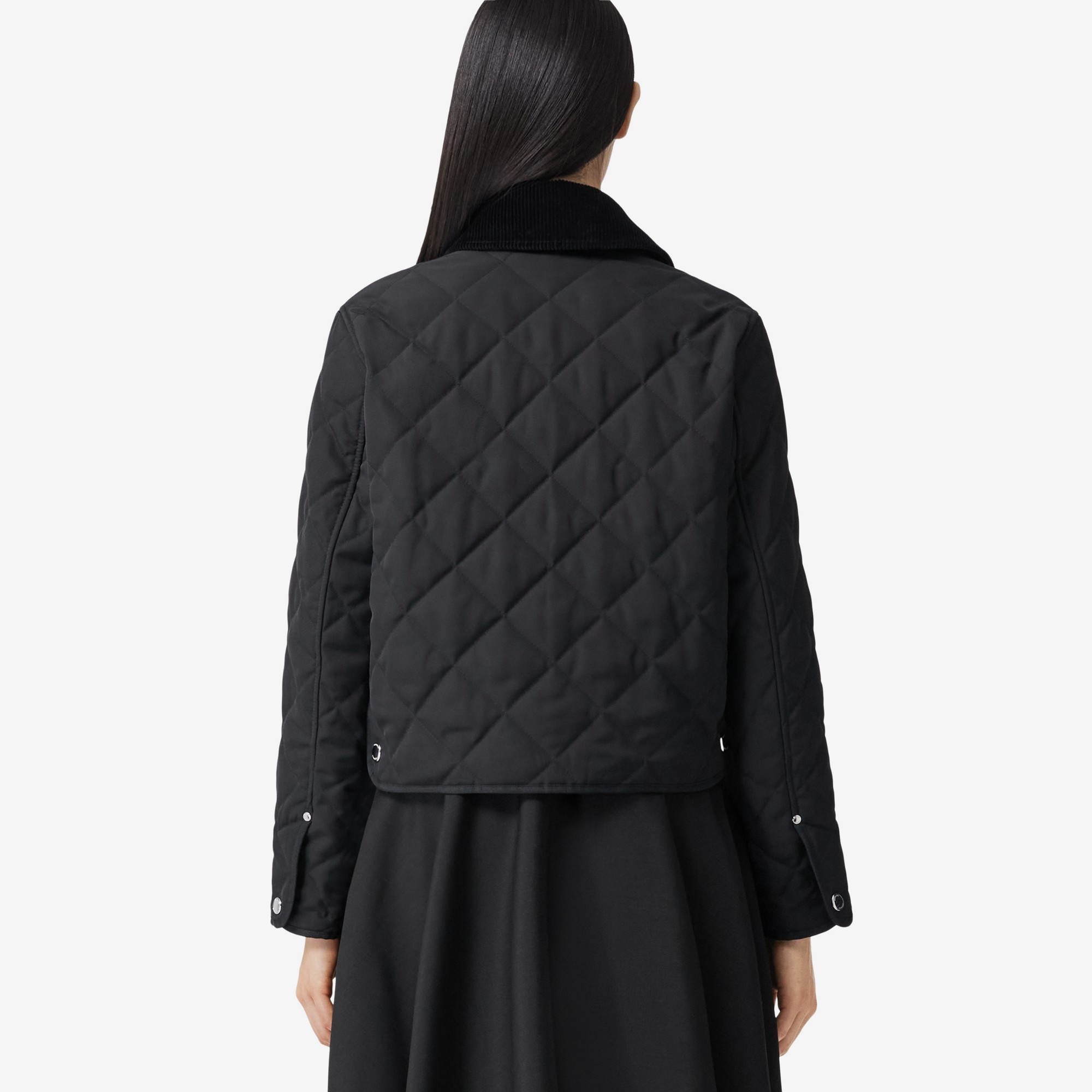 Corduroy Collar Diamond Quilted Cropped Barn Jacket - 3